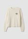 White pure cotton cable-knit jumper with croissant embroidery_4