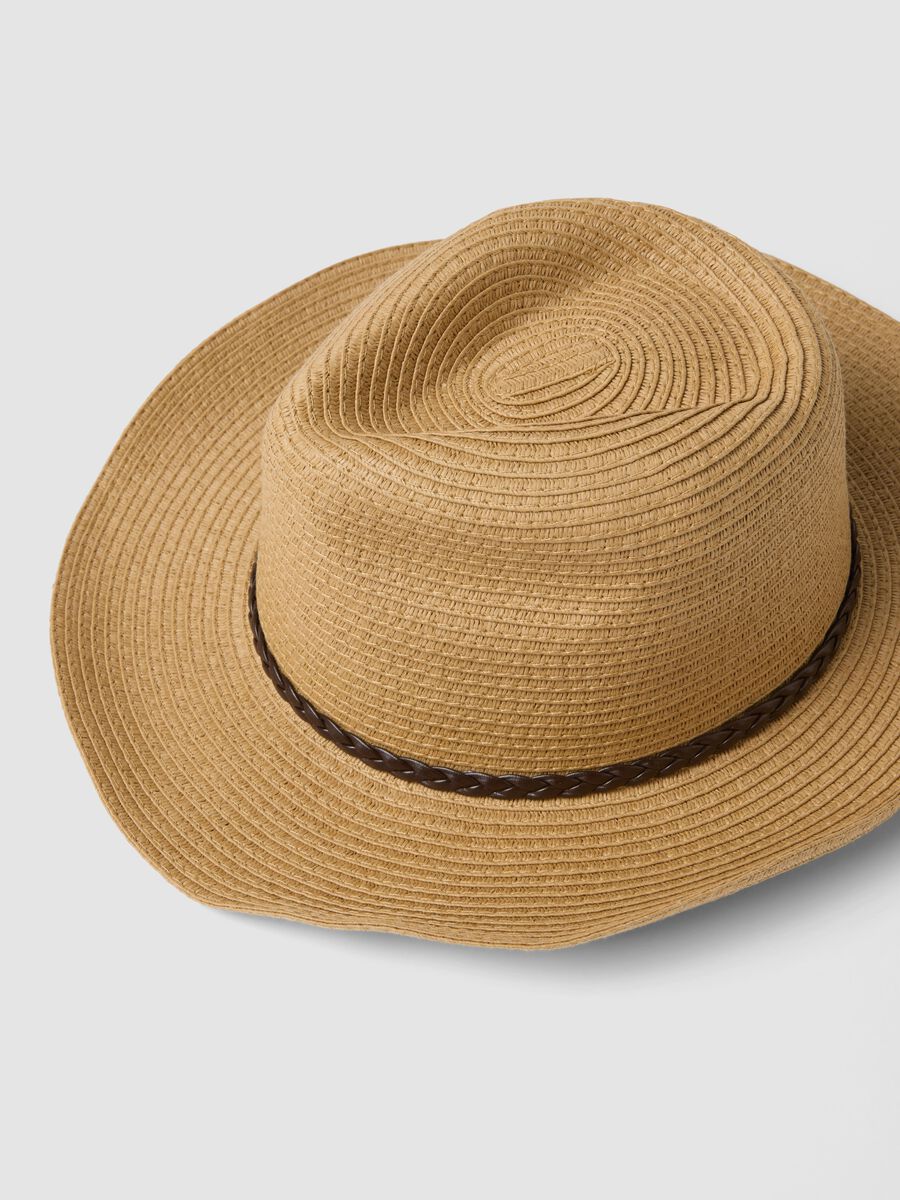 Cappello fedora in puro tessuto carta beige senza fodera_1