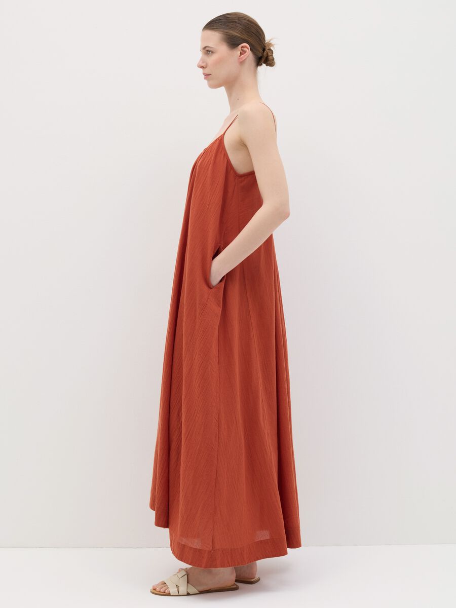Women's orange full-length sleeveless dress in 100% cotton_1