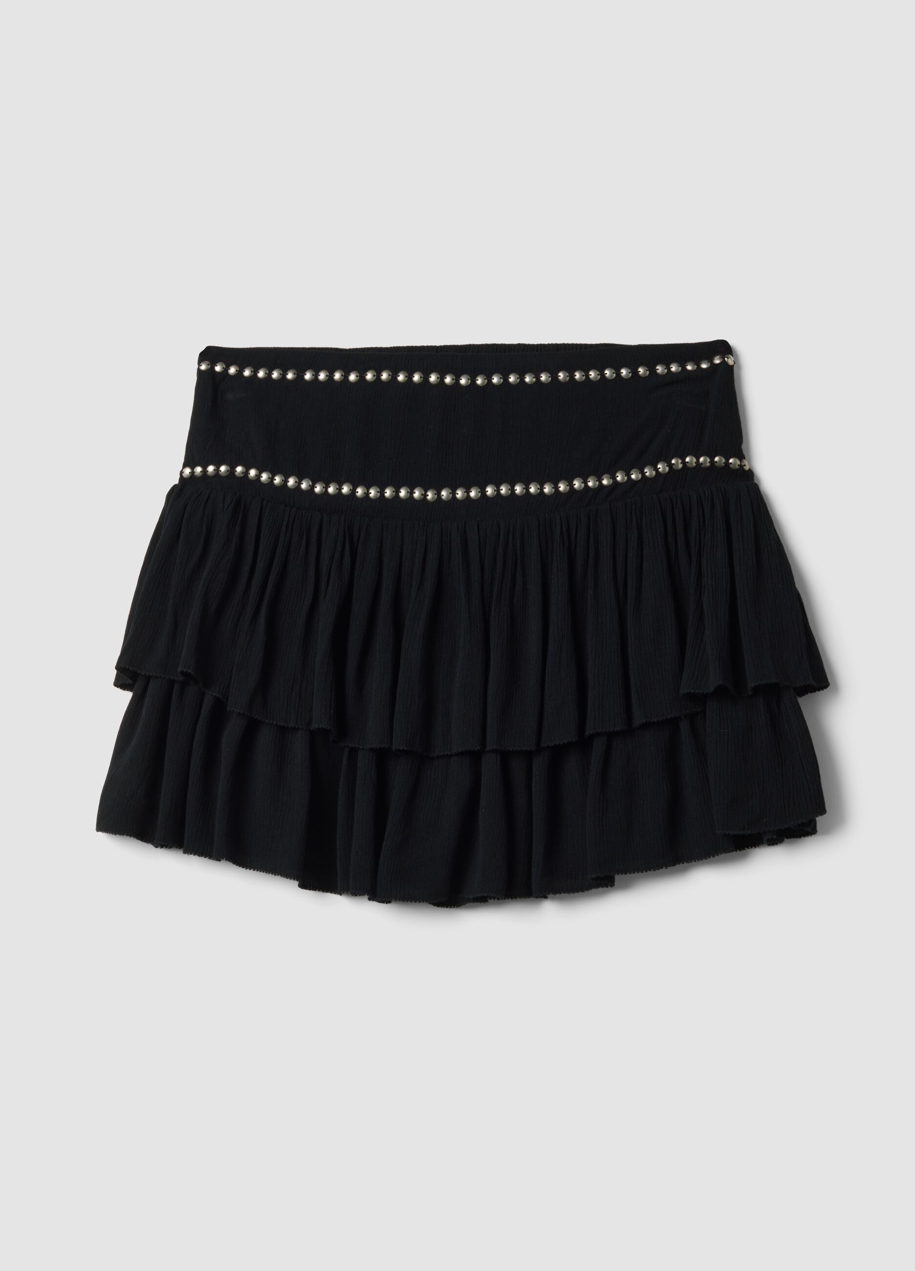 Black pure viscose skirt with ruffles