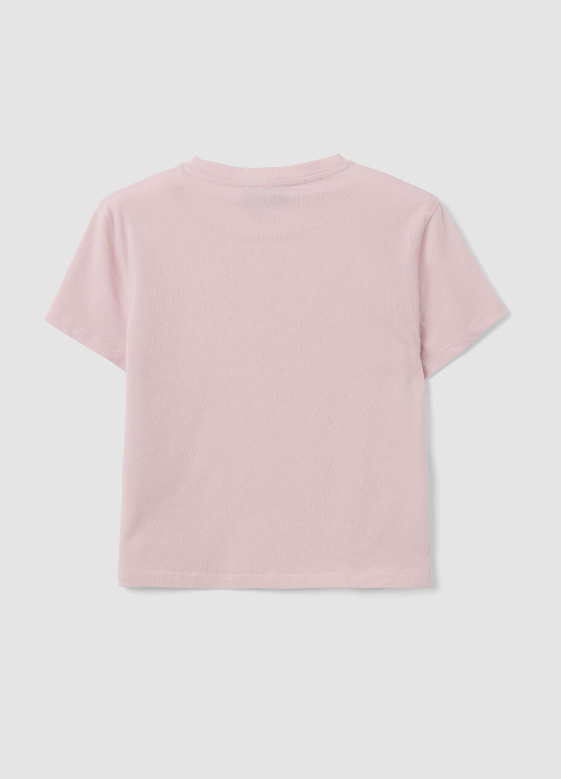 Pink cropped pure cotton T-shirt with graphic print, regular fit