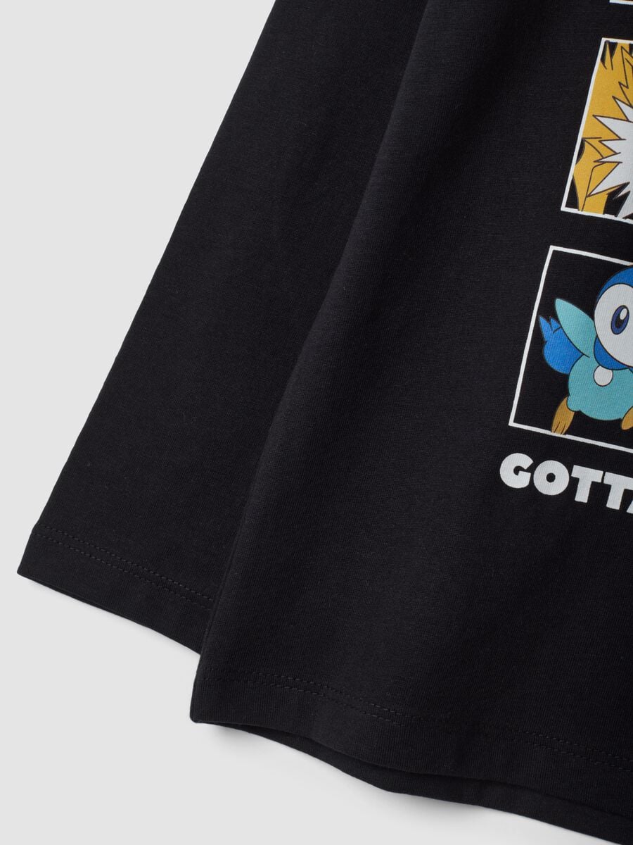 T-shirt nera in puro cotone con girocollo e stampa Pok&eacute;mon_3