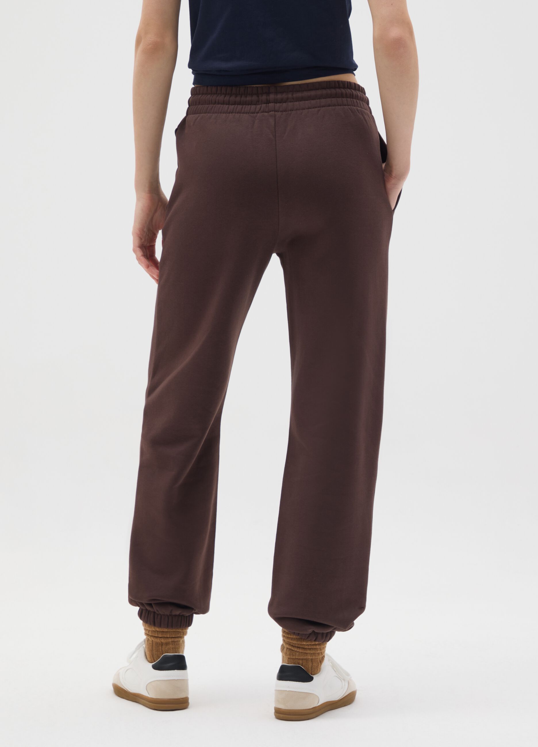 Brown cotton blend trousers with regular fit