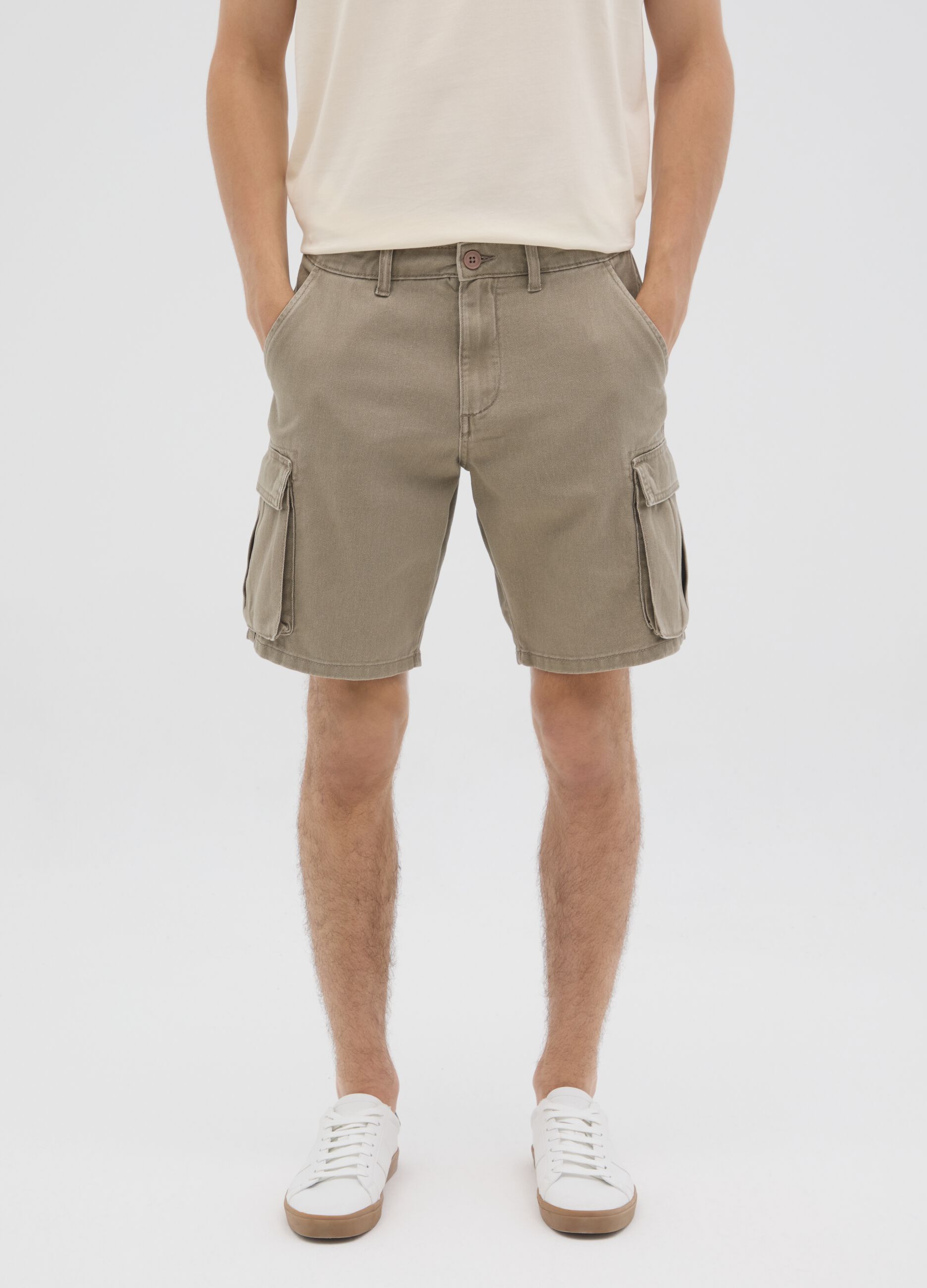 Men's Regular Fit Beige Cotton Shorts
