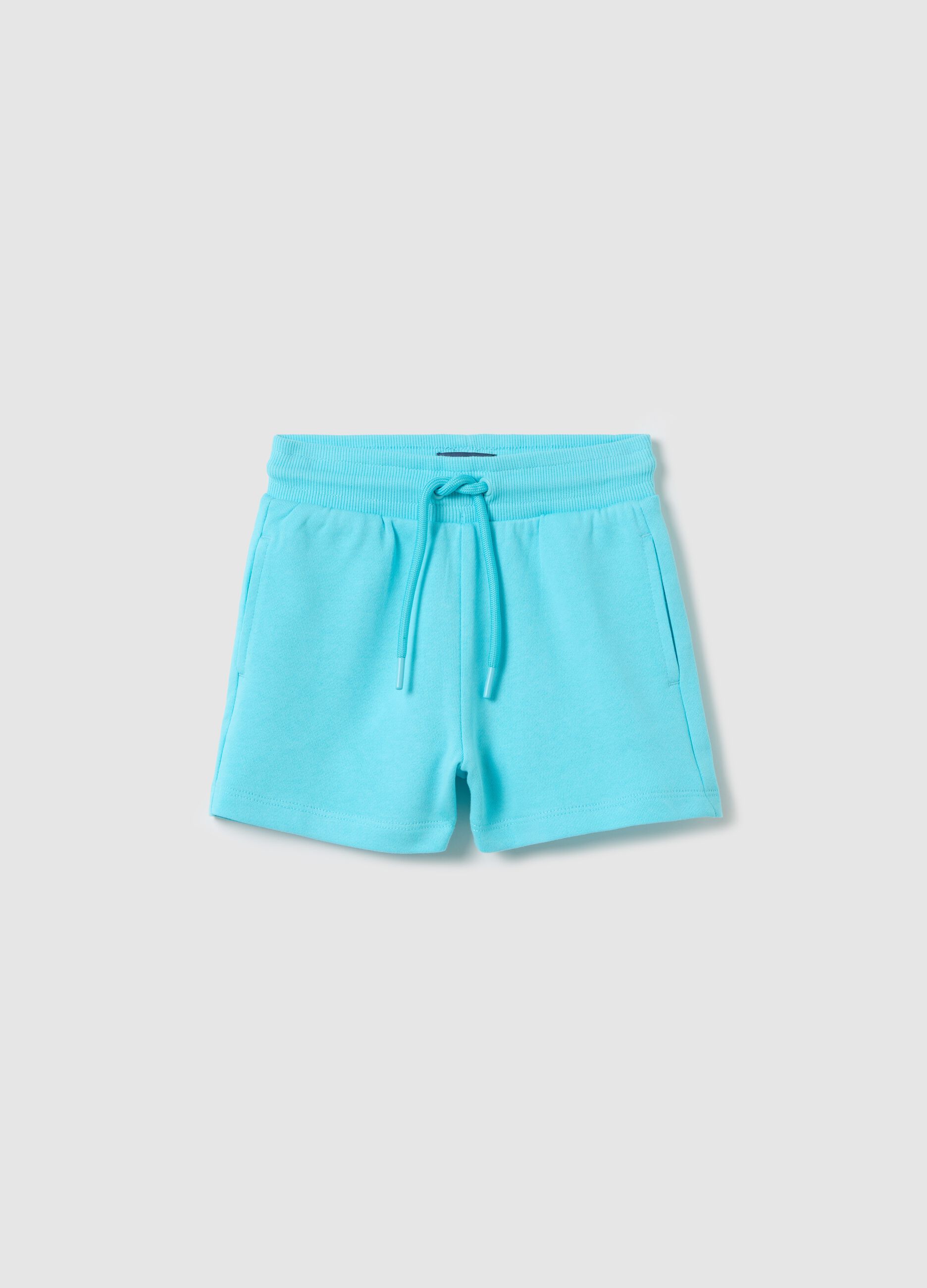 Light blue French terry shorts with drawstring