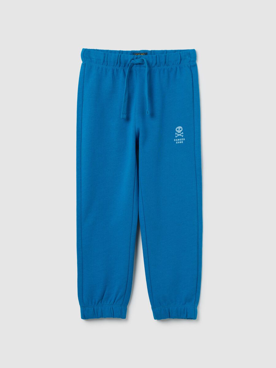 Light blue cotton joggers with drawstring and print_0
