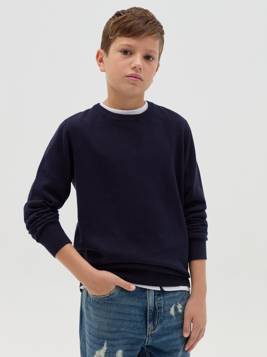 Pullover in cotone con scollo rotondo_0