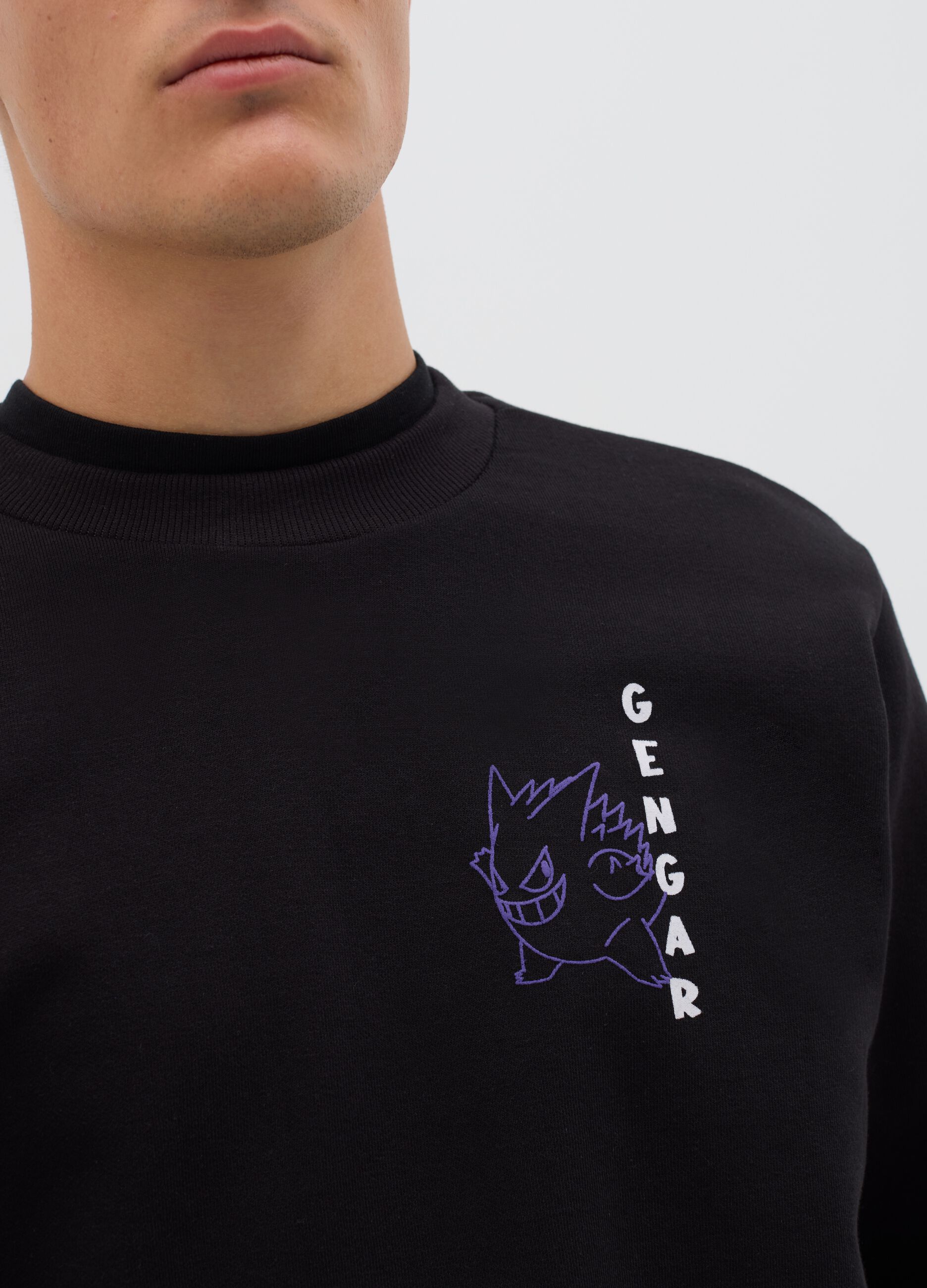 Black Hoodie with Gengar Manga Print for Men