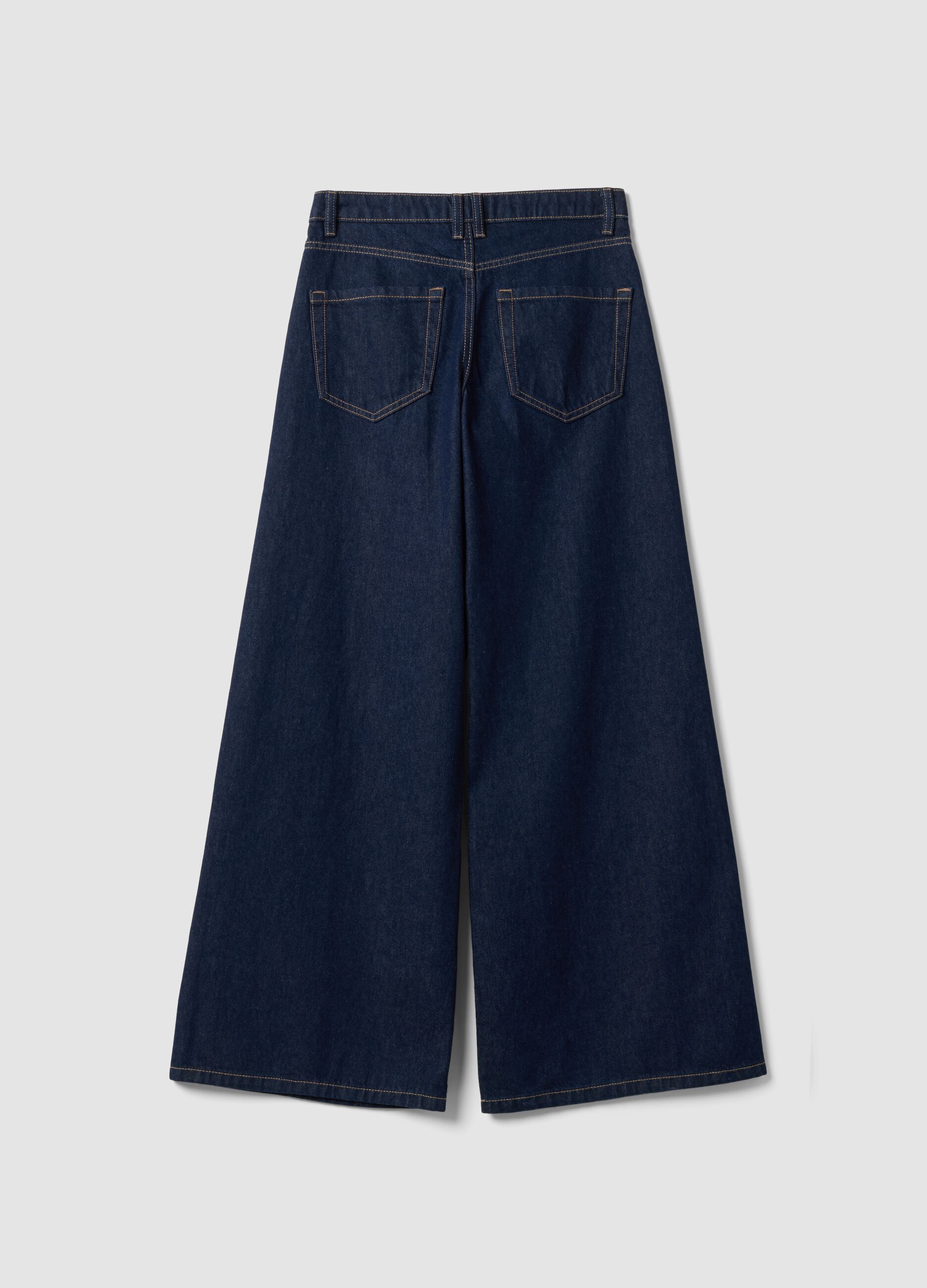 Blue pure cotton wide-leg jeans