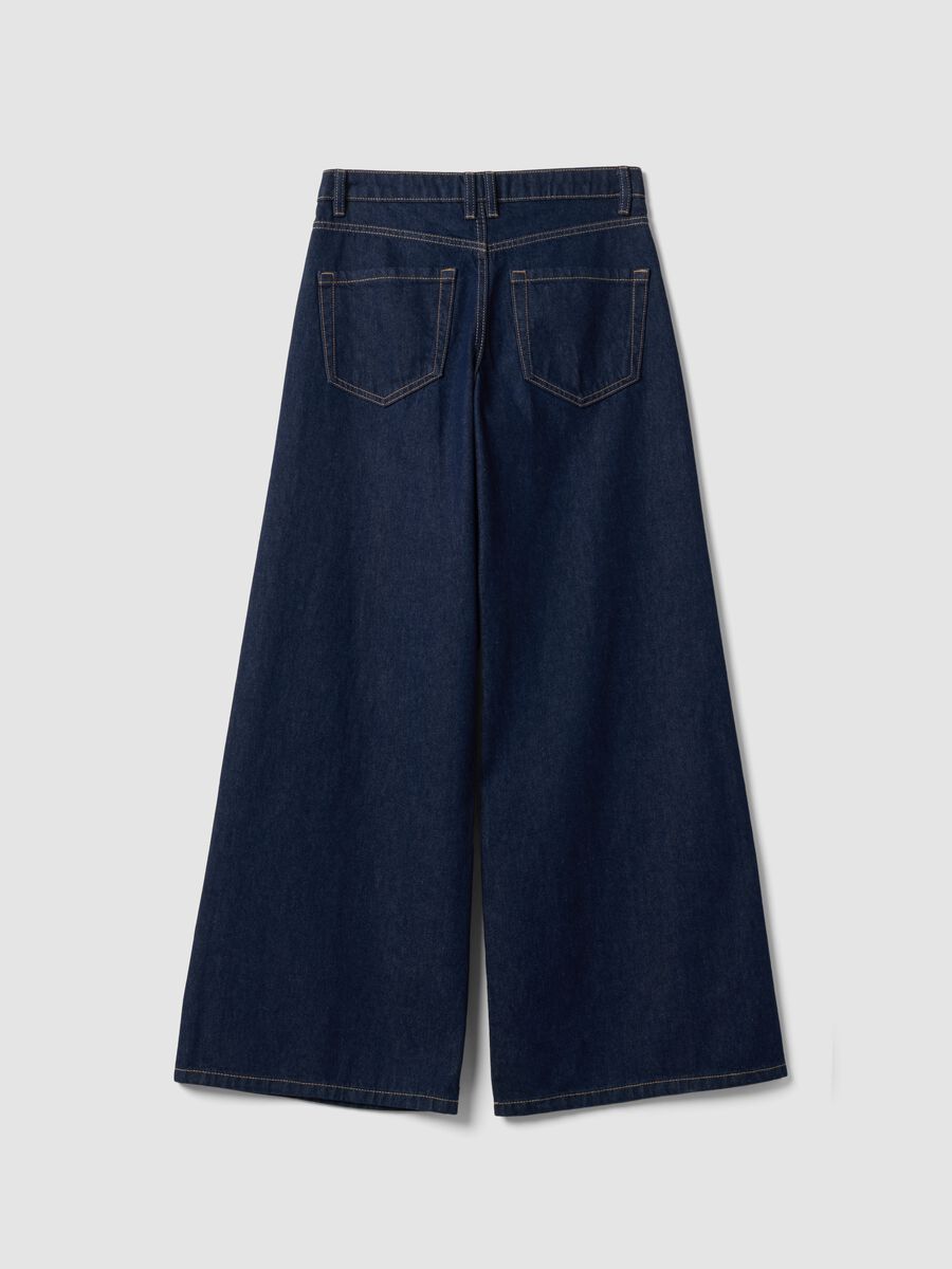 Blue pure cotton wide-leg jeans_5