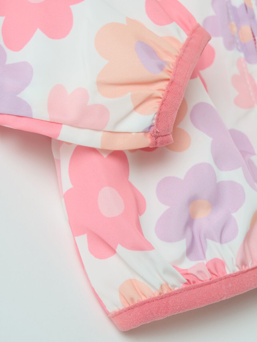 Waterproof jacket with hood and flowers print_3