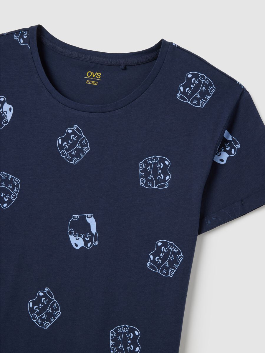 Camicia da notte blu con stampa in puro cotone_5