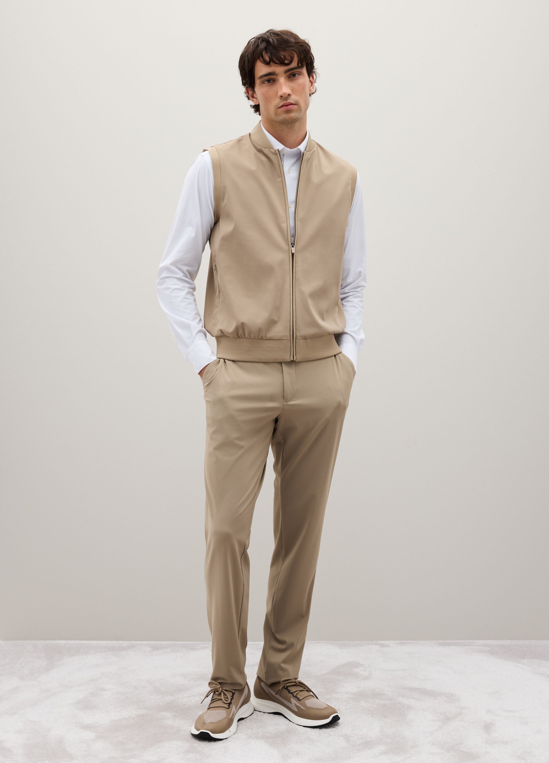 Beige Stretch Fabric Waistcoat