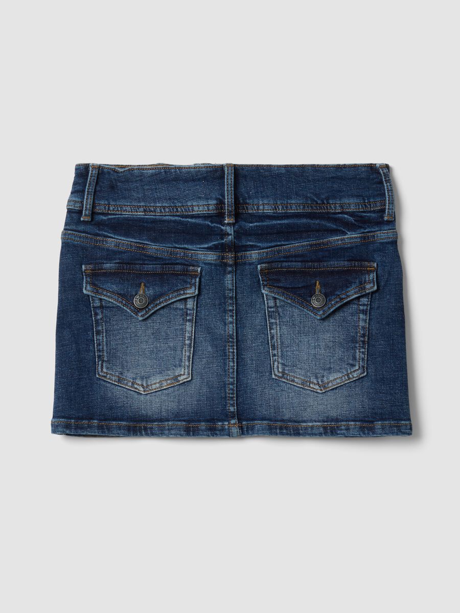 Mini gonna blu in denim di cotone elasticizzato_6