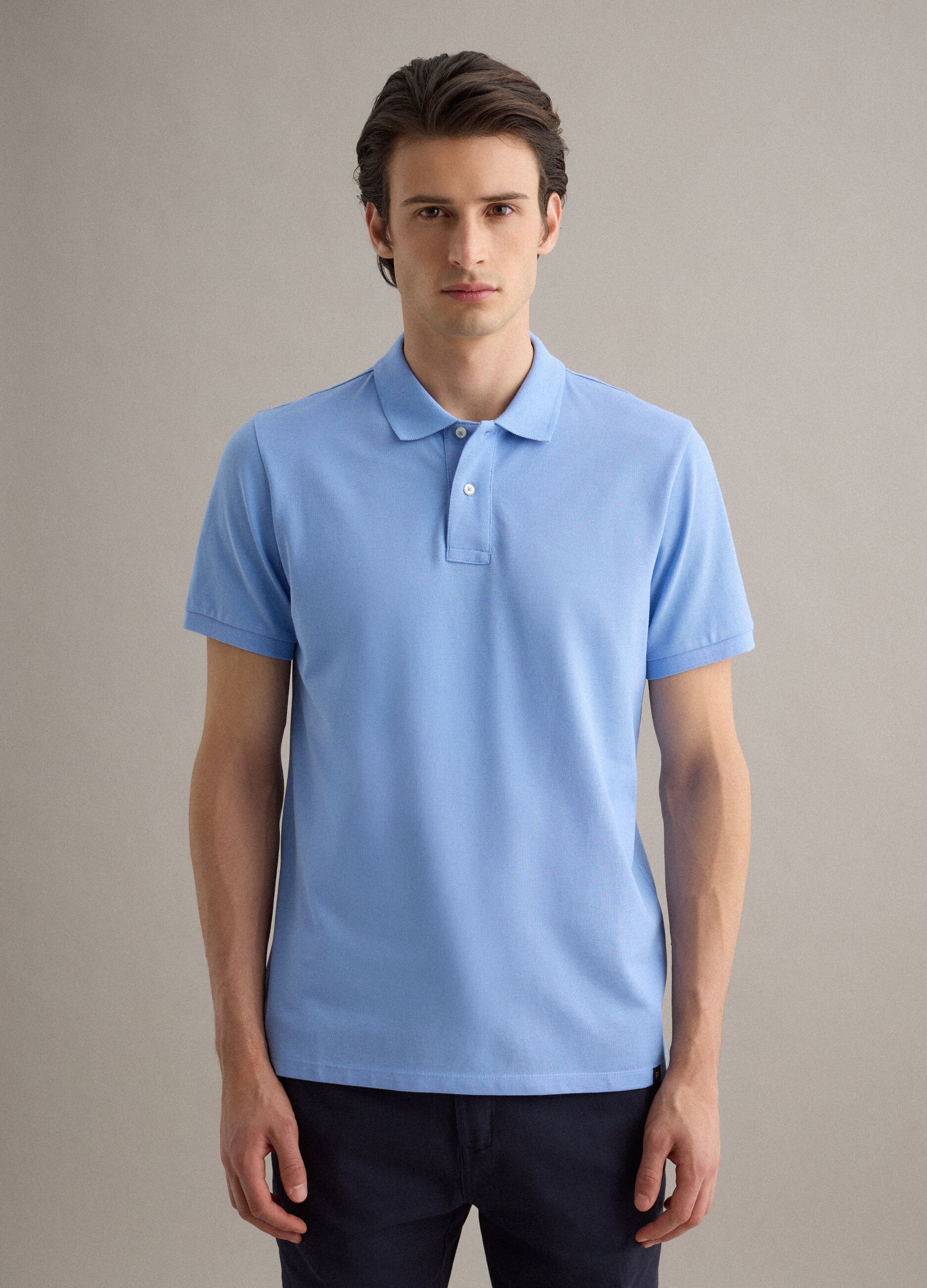 Sky blue pure cotton short sleeve polo, regular fit