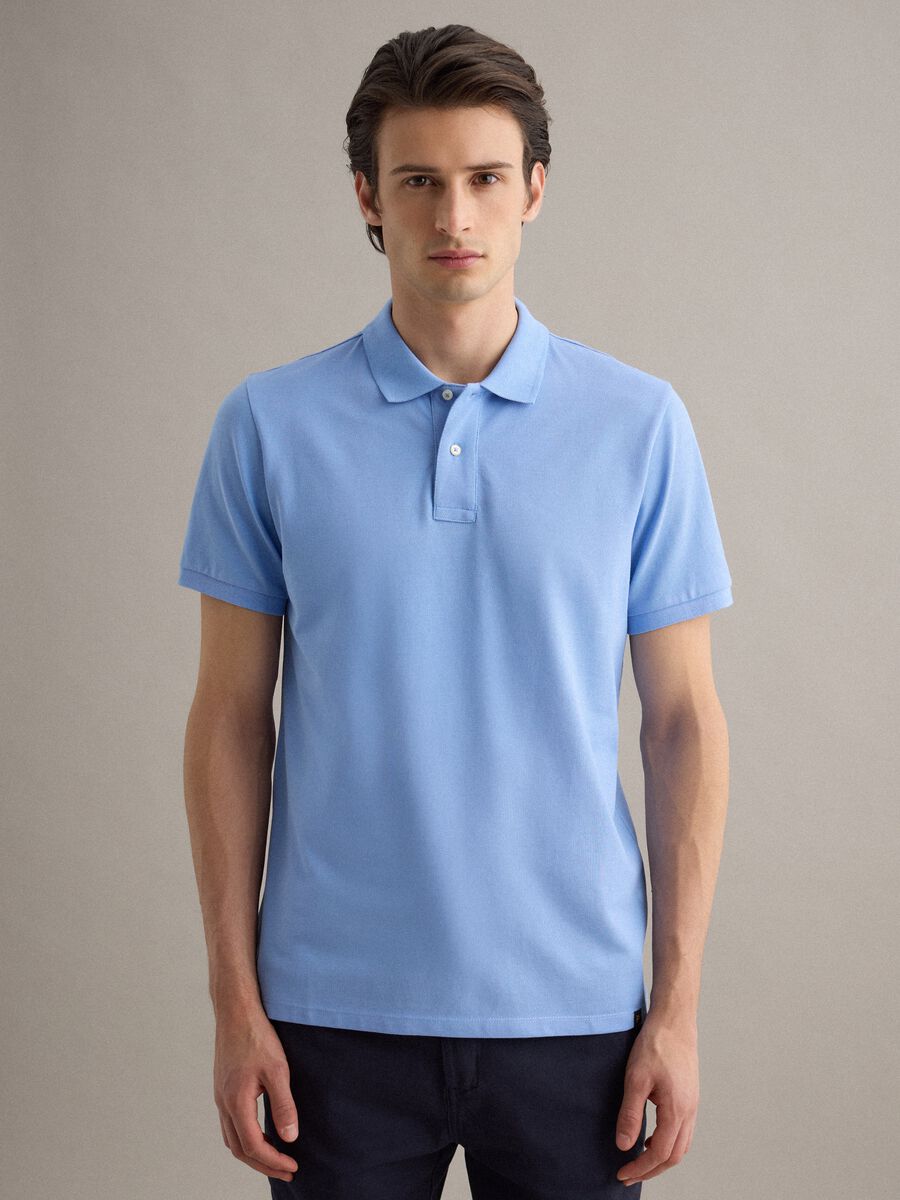Polo a maniche corte in puro cotone azzurra regular fit_1