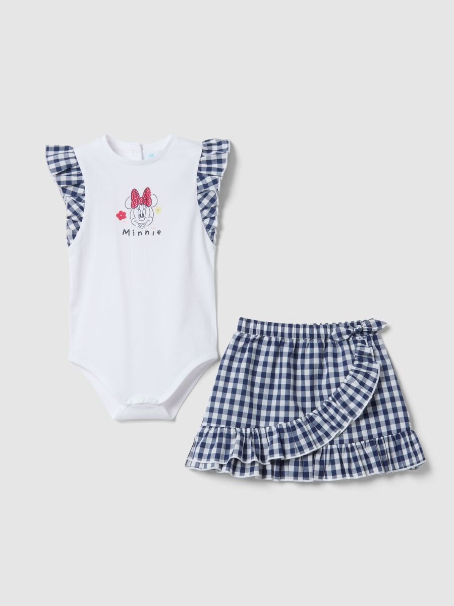 Set in cotone elasticizzato a quadri multicolor da bimba con Minnie_0