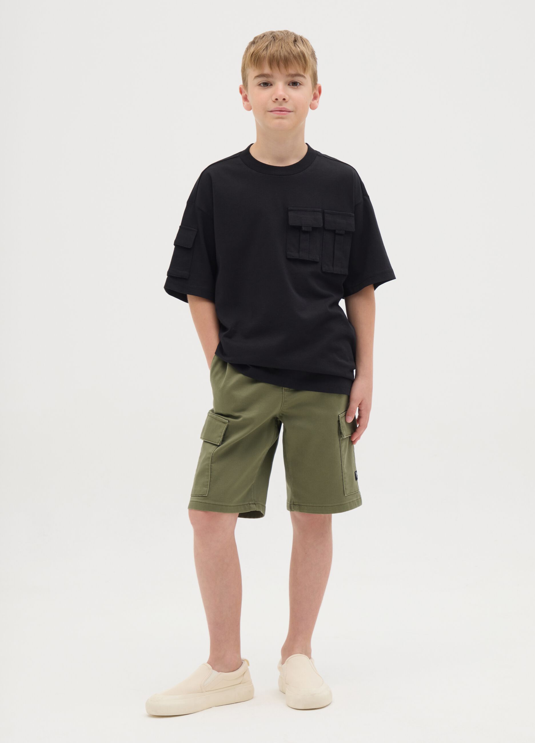 Boys' Regular Fit Green Cotton Blend Shorts
