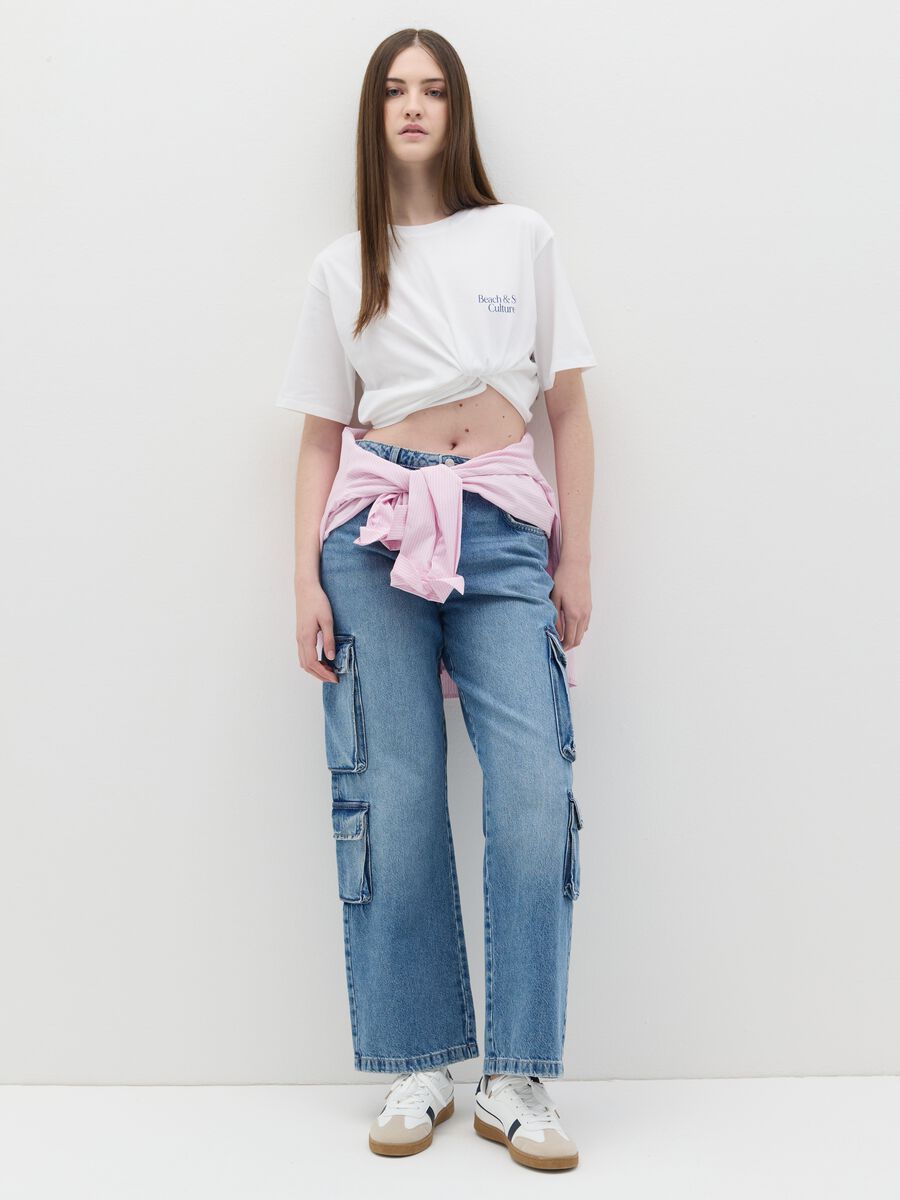 White cotton T-shirt with city print_1