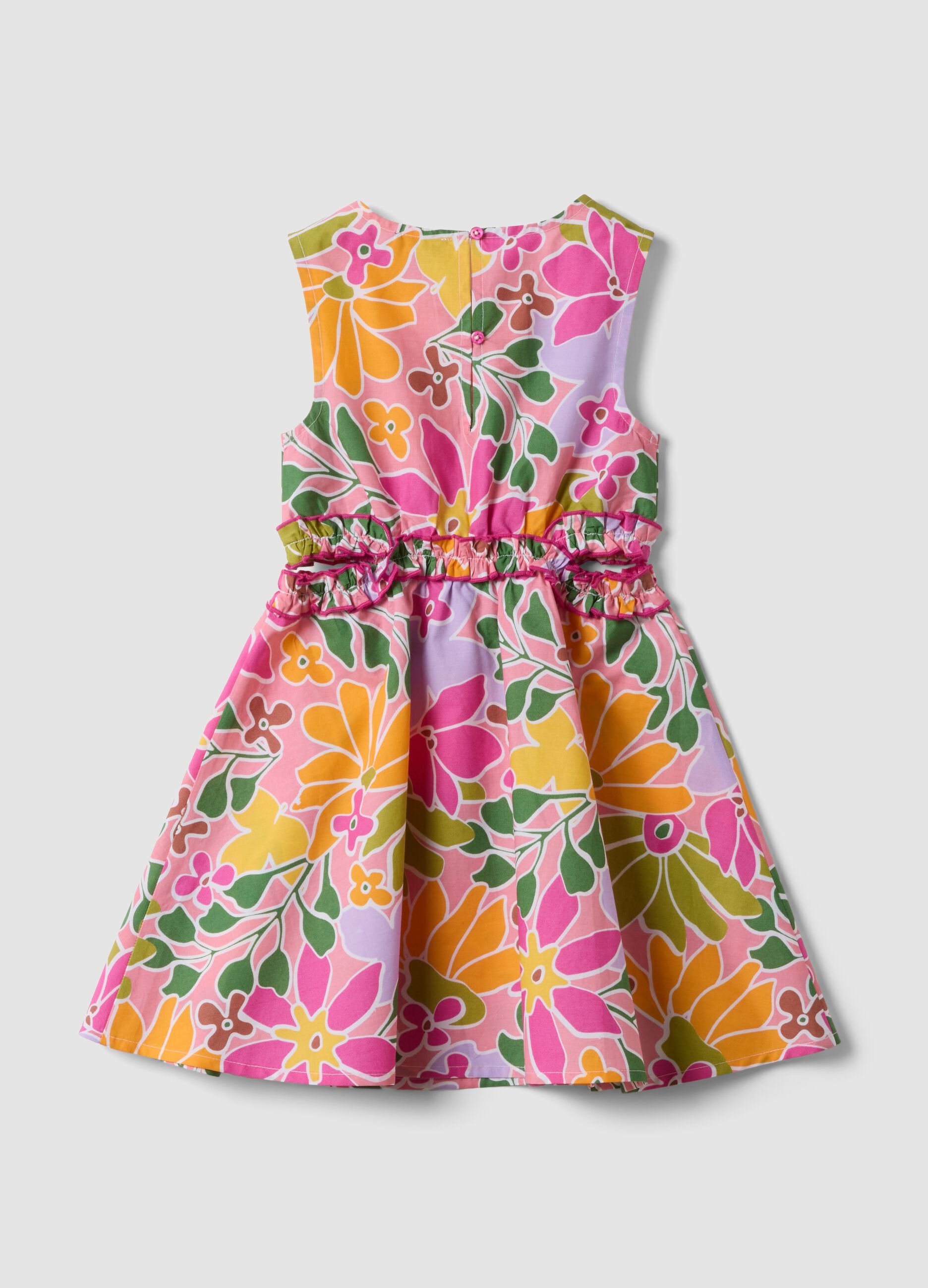 Multicoloured pure cotton dress with floral print
