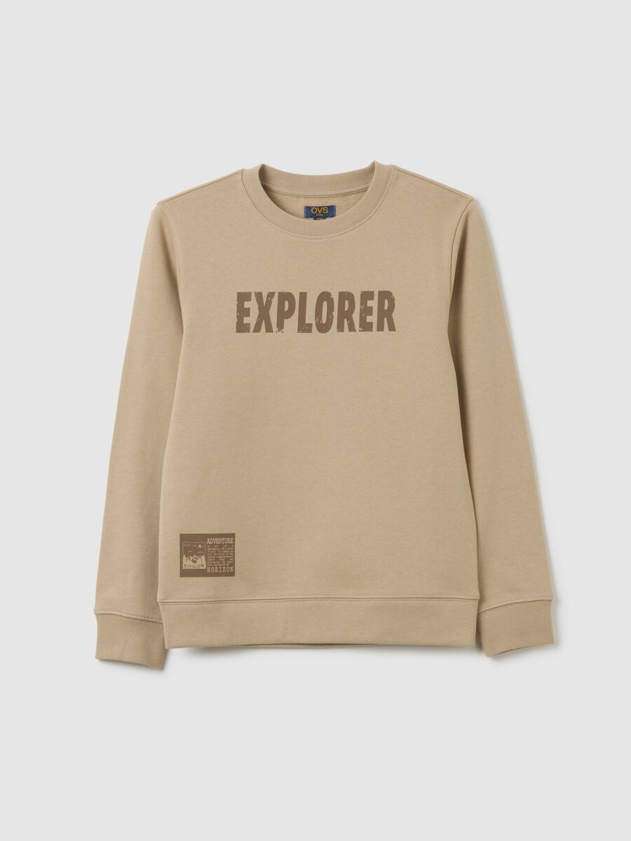 Felpa da ragazzo in puro cotone beige regular fit_0