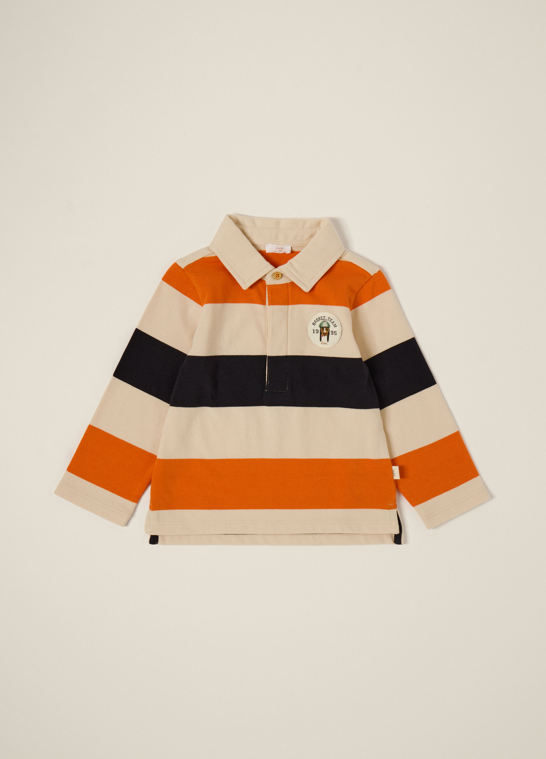 Beige long-sleeve cotton polo