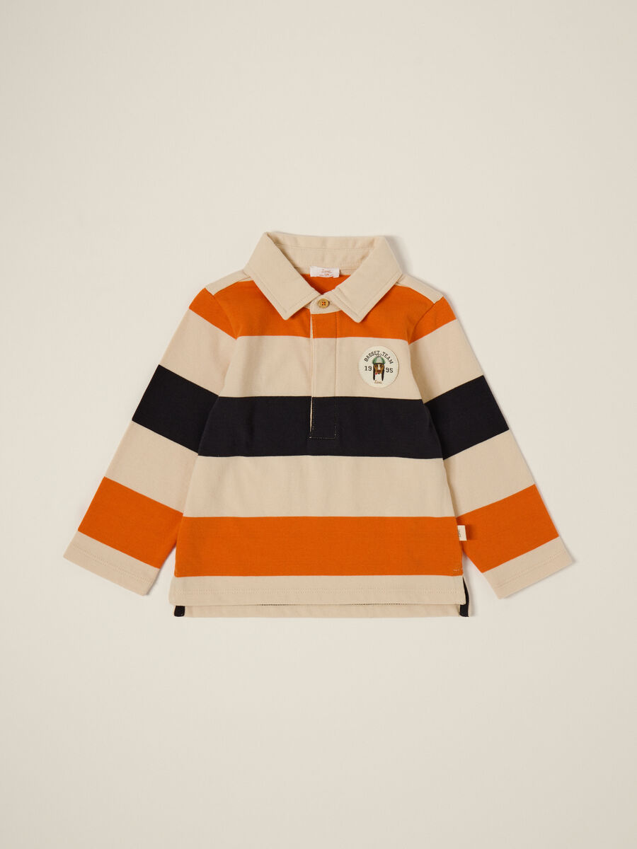Beige long-sleeve cotton polo_0