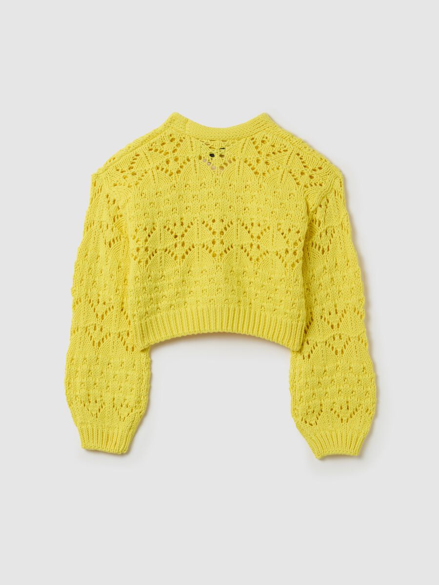 Cardigan with V neck and openwork design_4