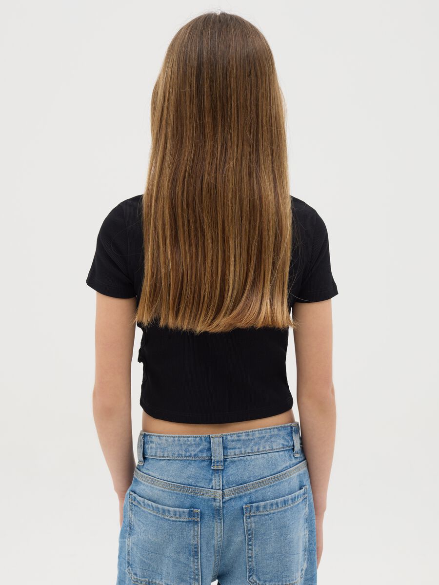 Black fitted t-shirt with side details for girl OVS Kids_2