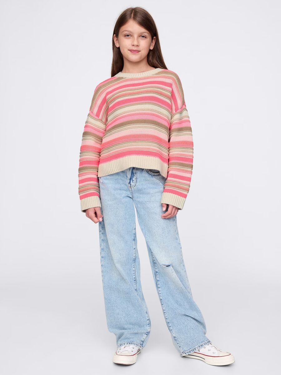 Pink and beige pullover in striped cotton_1