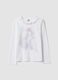 White stretch cotton T-shirt with ruffle neck and Frozen print for girls_0