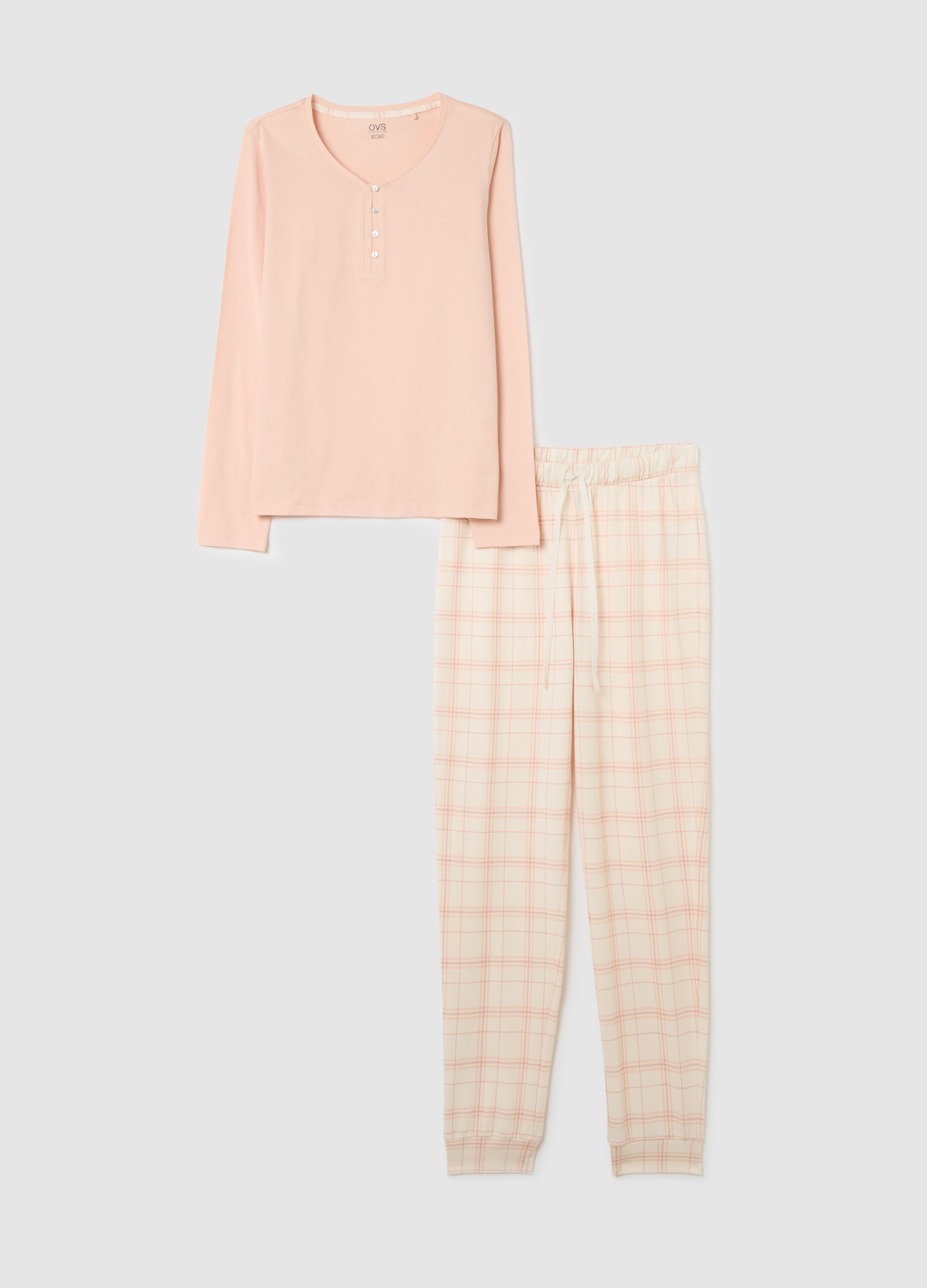 Regular fit pure cotton beige pyjamas