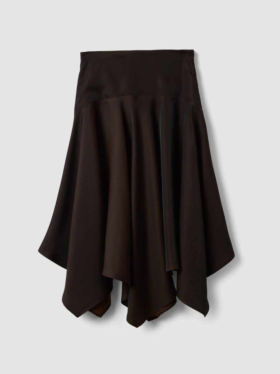 Gonna marrone midi con orlo asimmetrico_0