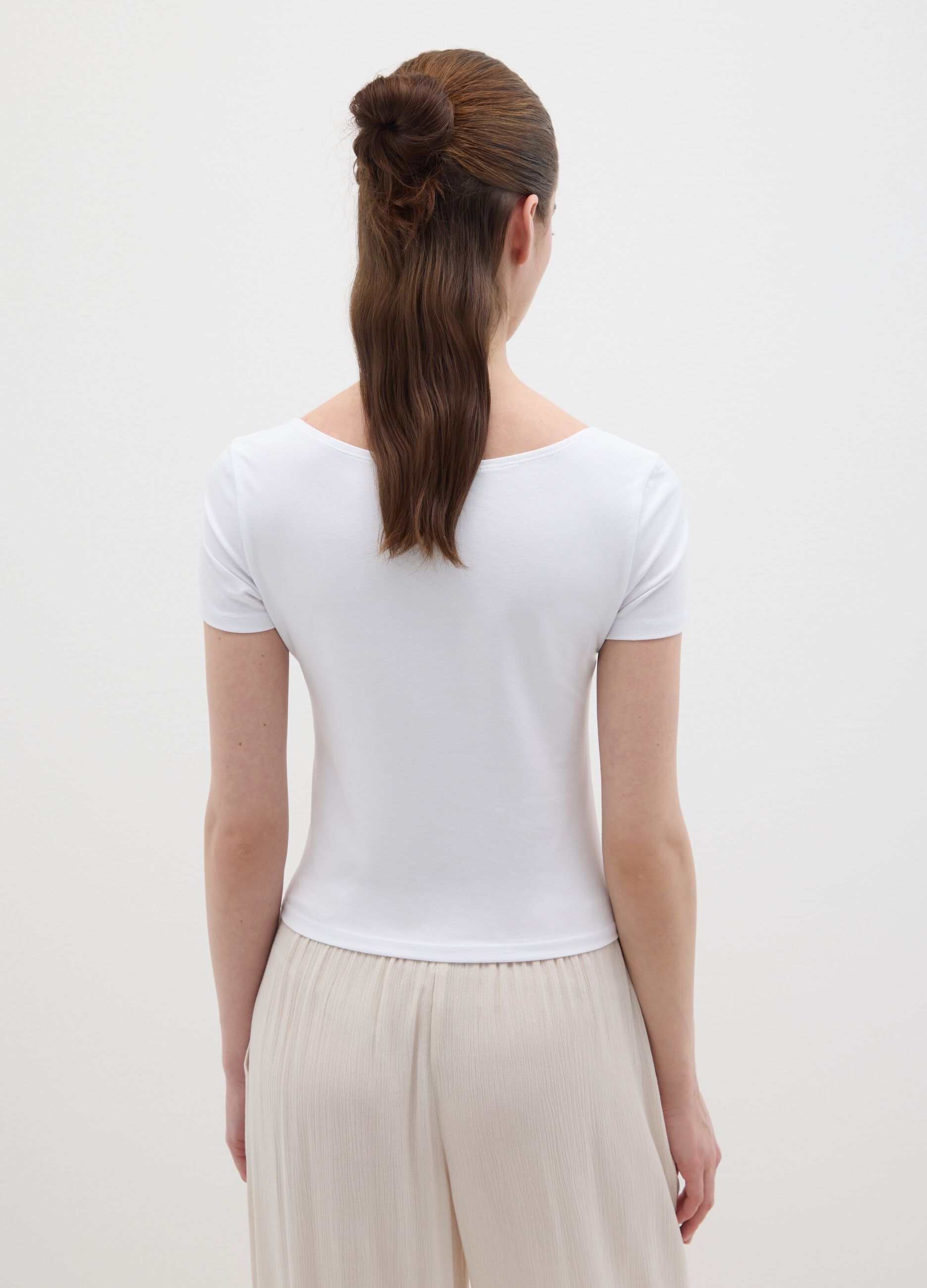 T-shirt da donna in cotone elasticizzato bianca slim fit