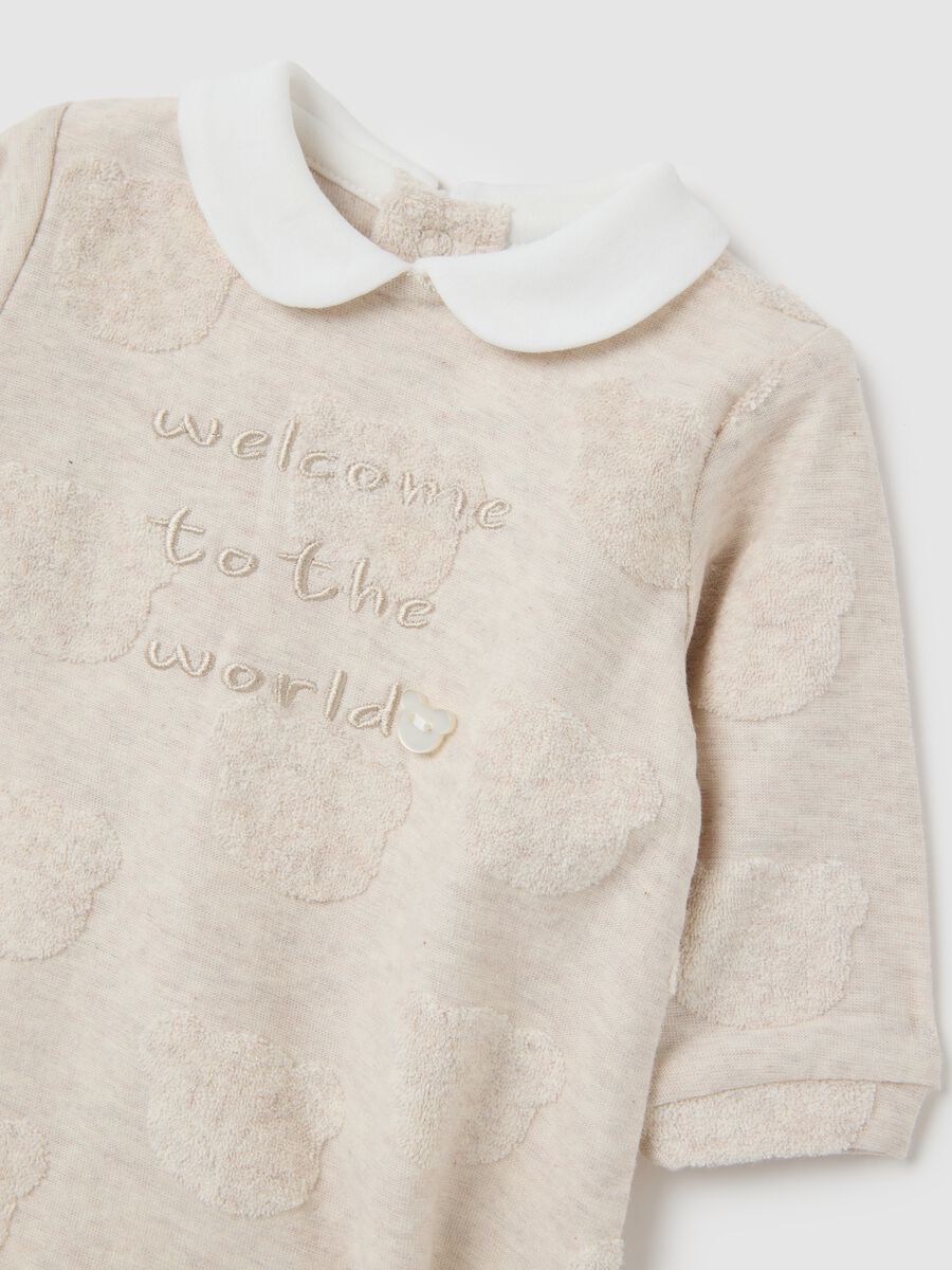 Baby bodysuit in pure beige cotton with collar_3