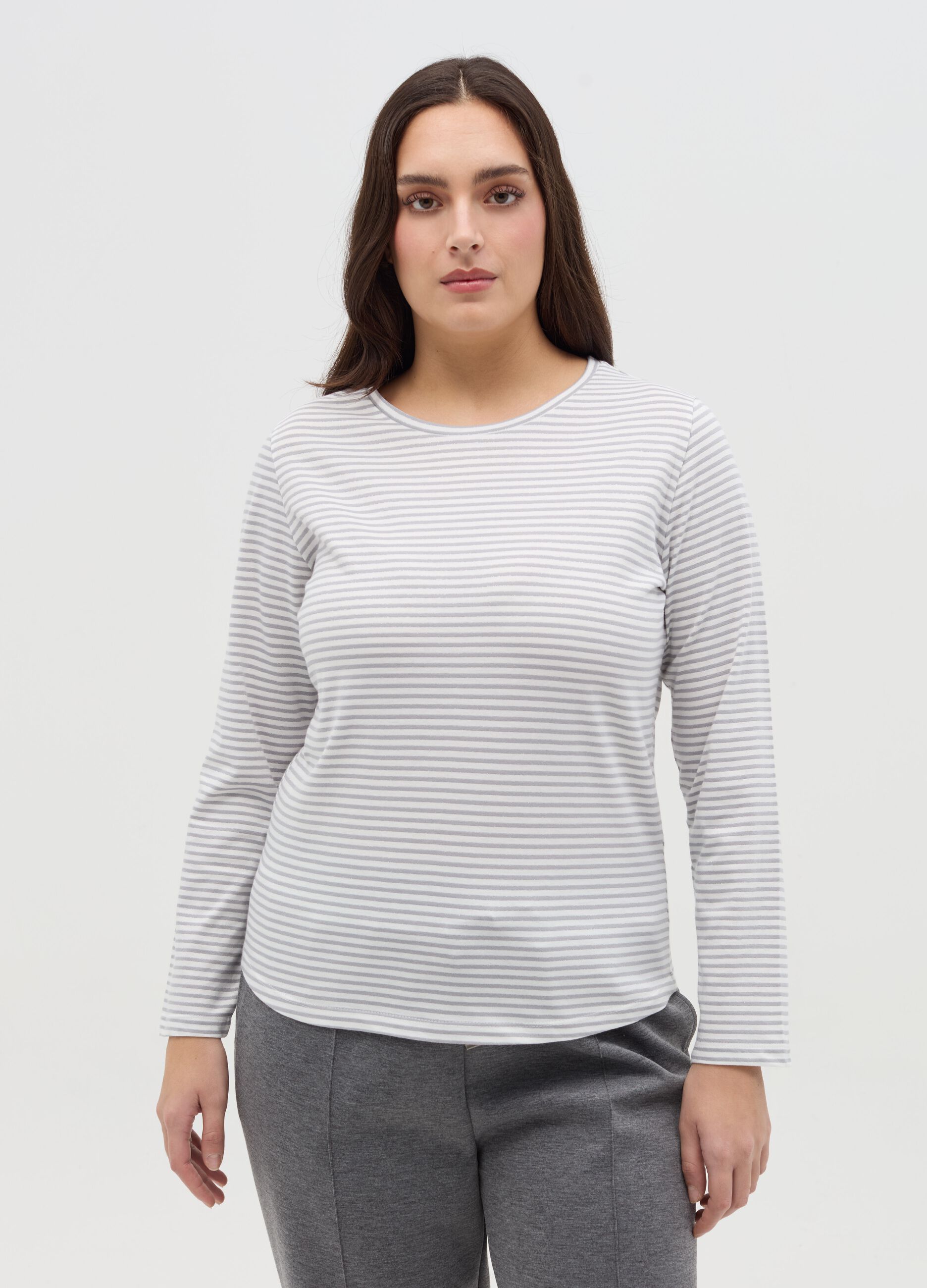 Curvy T-shirt in striped lurex