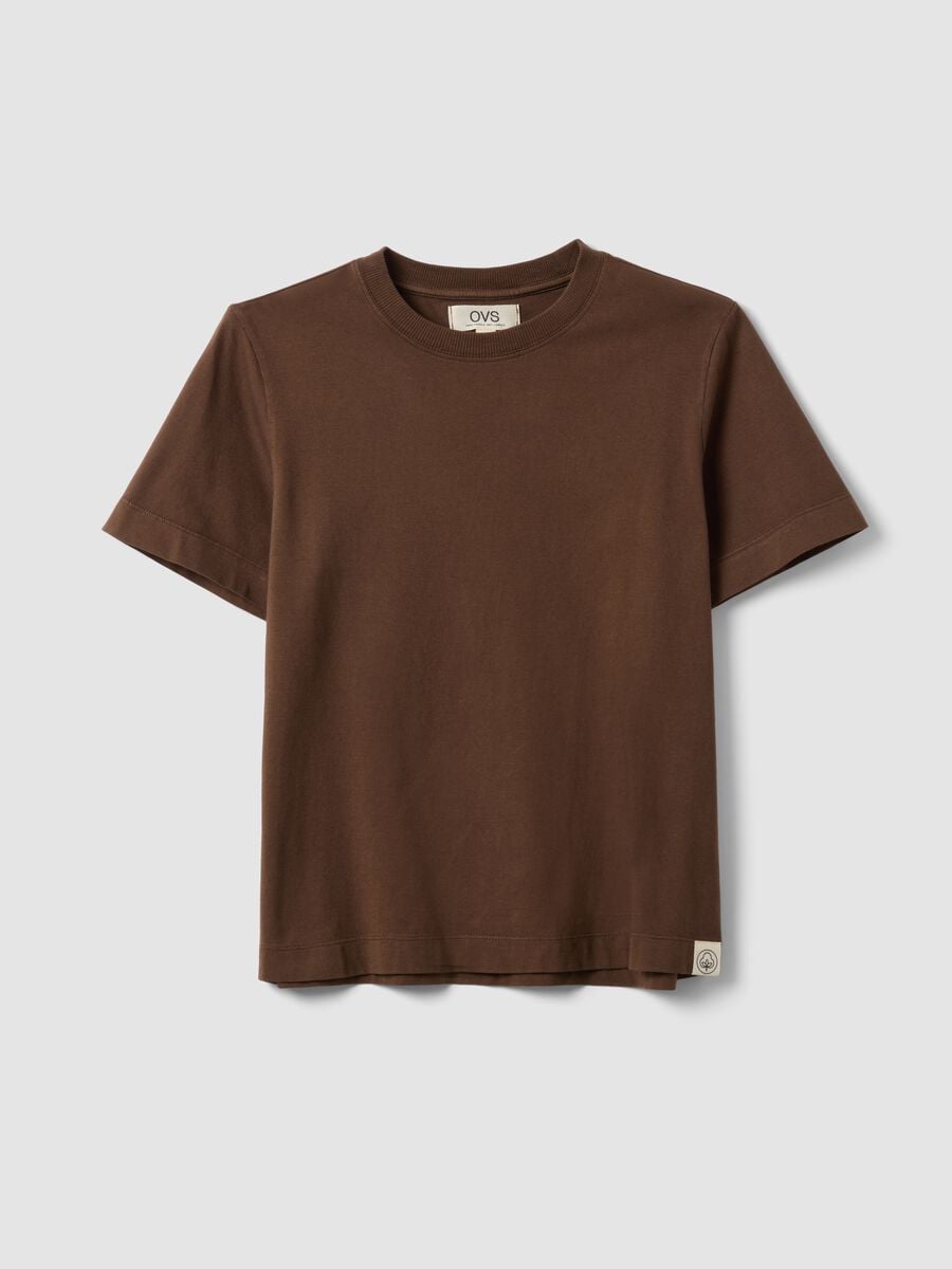 T-shirt marrone a maniche corte in puro cotone regular fit_4