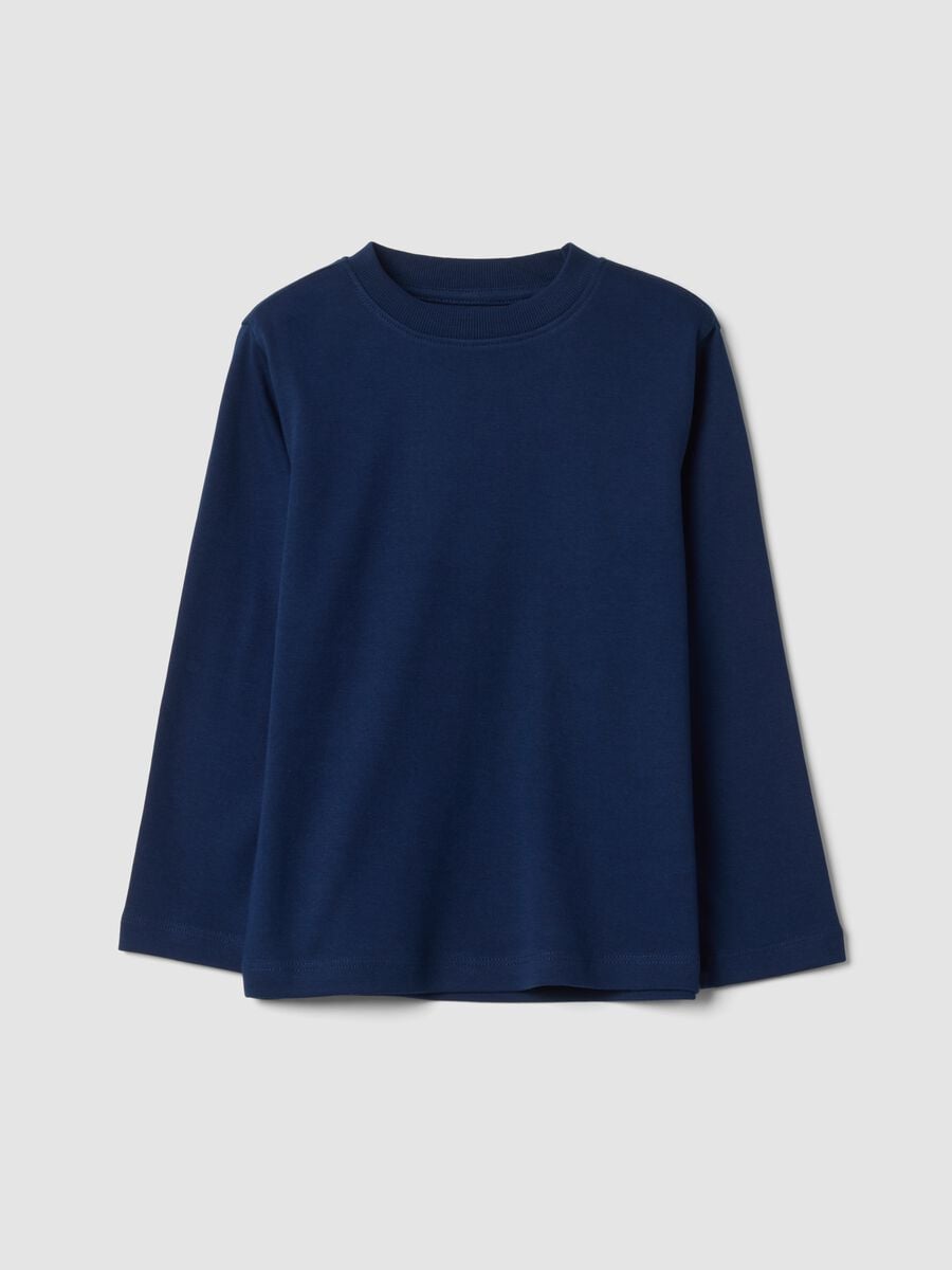Navy blue crew-neck T-shirt in pure organic cotton_0