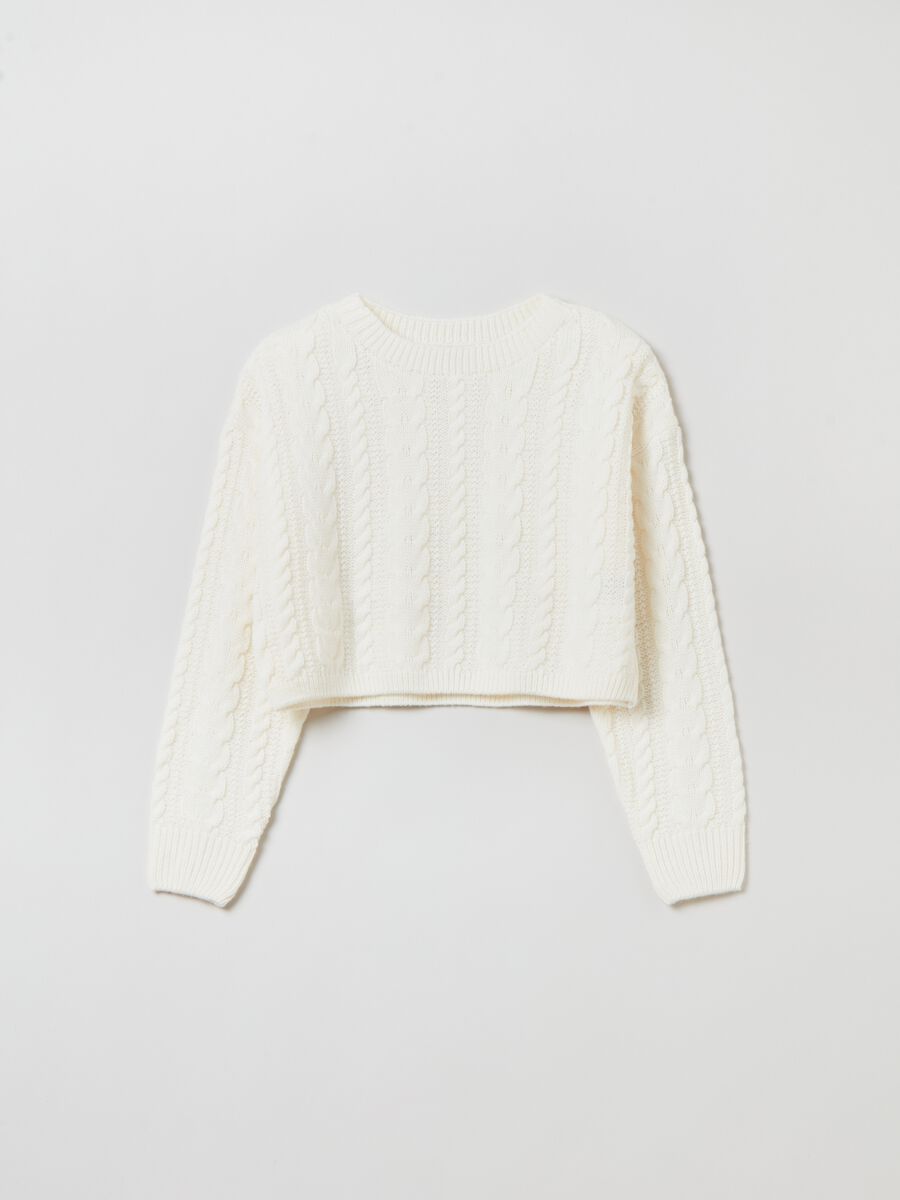 Pullover cropped con lavorazione a trecce_0