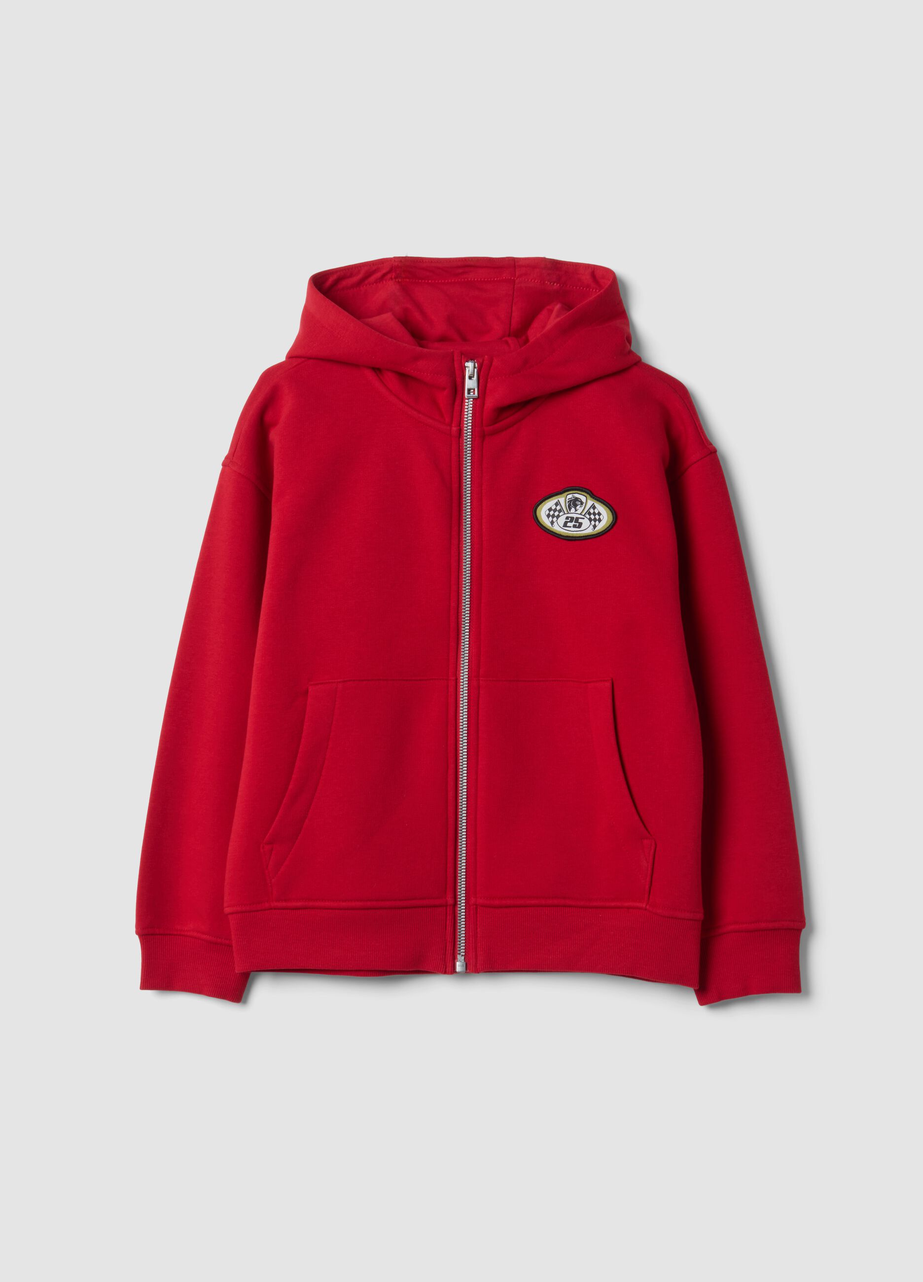 Red cotton-blend hoodie with racing print, relaxed fit
