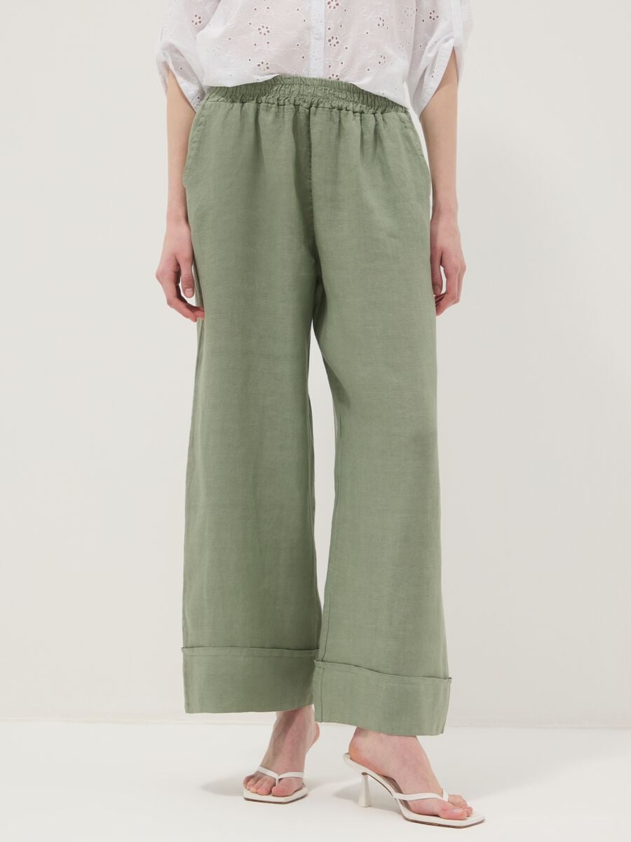 Green pure linen regular-fit trousers_1