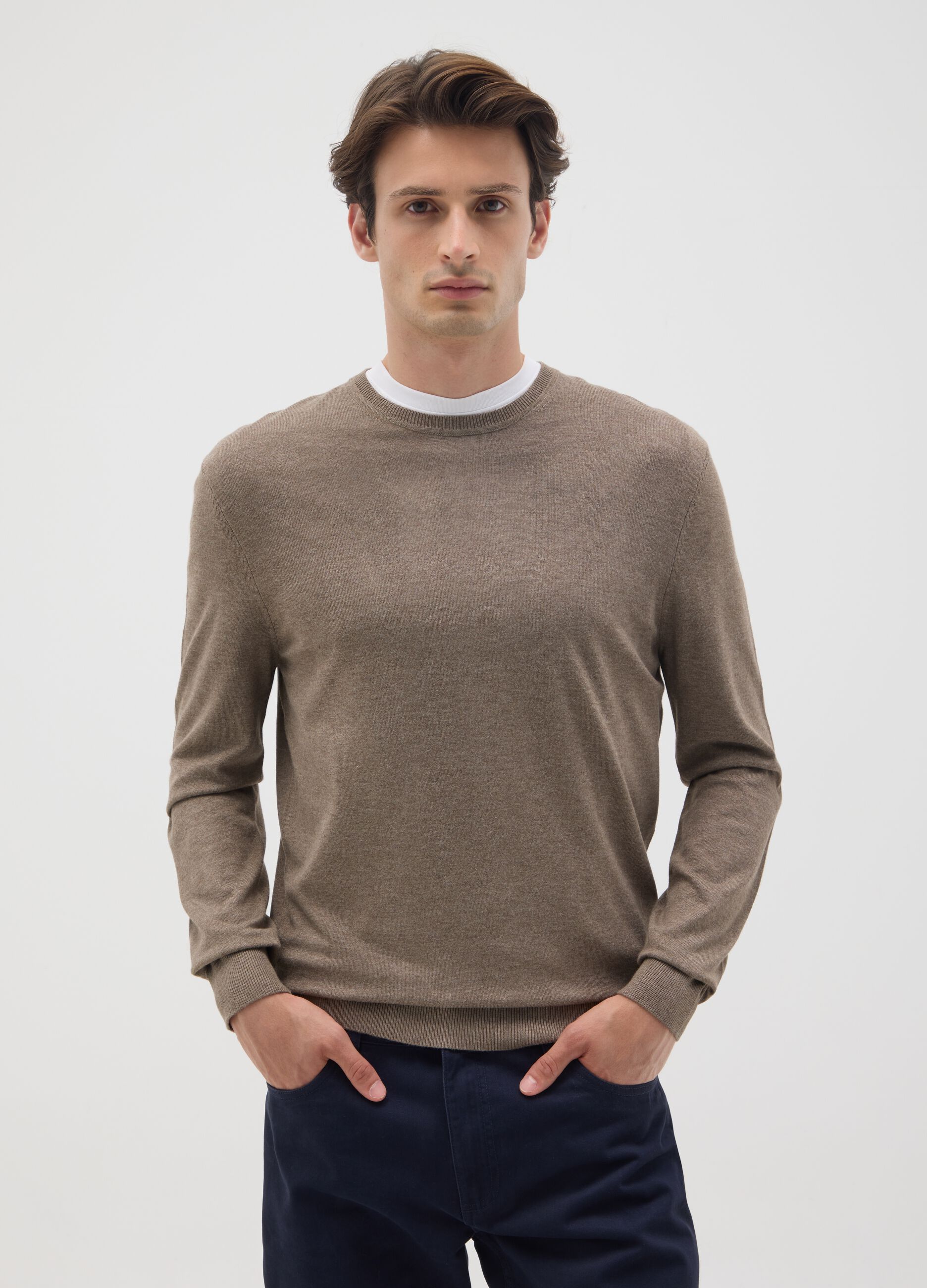 Brown regular fit viscose blend jumper