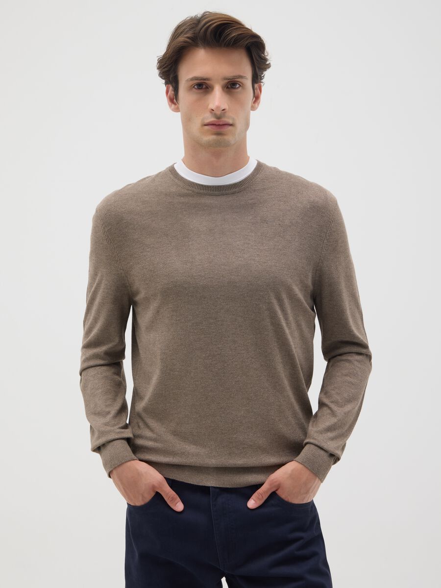 Brown regular fit viscose blend jumper_0