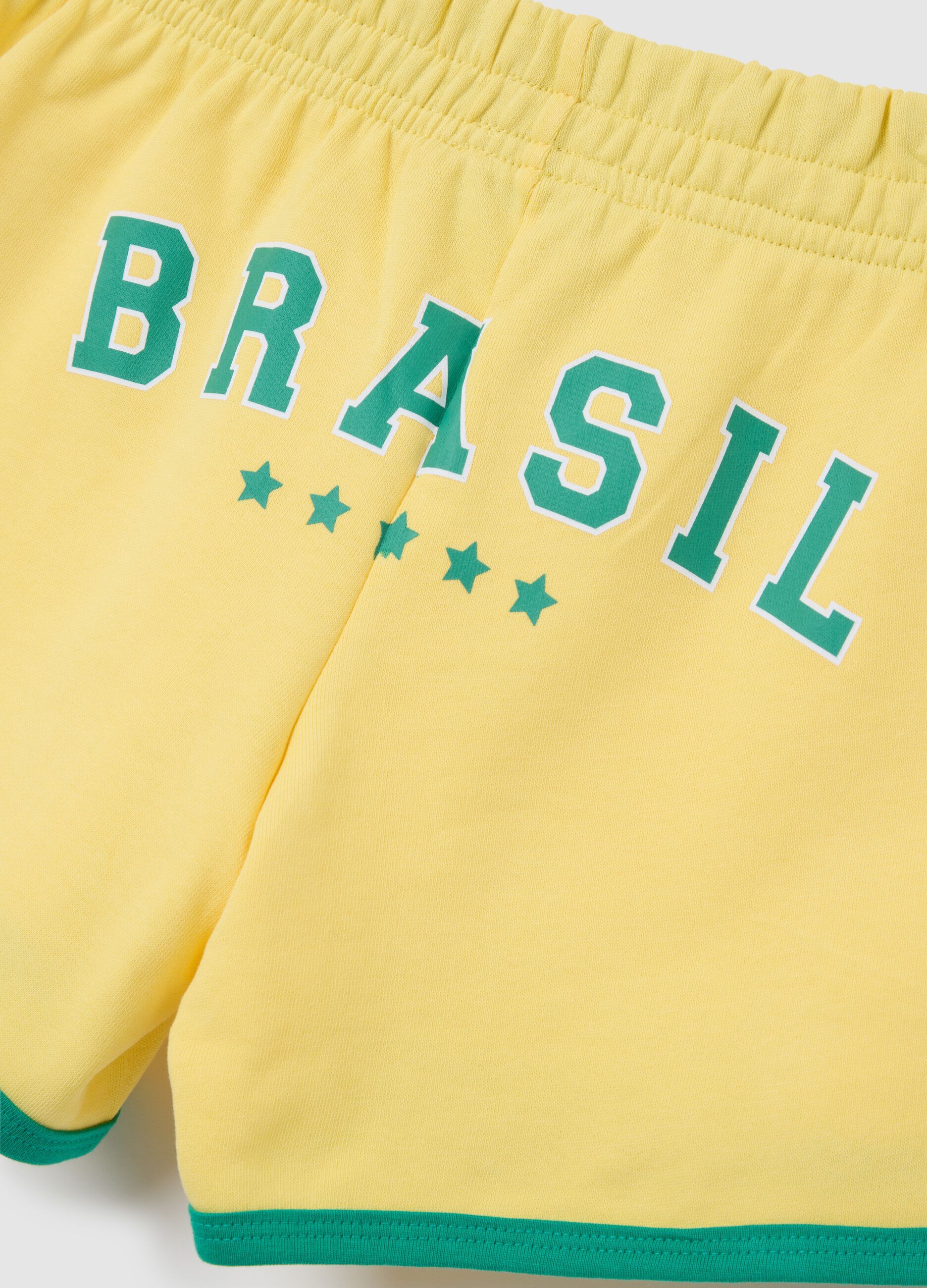 Short da donna in puro cotone giallo regular fit con stampa