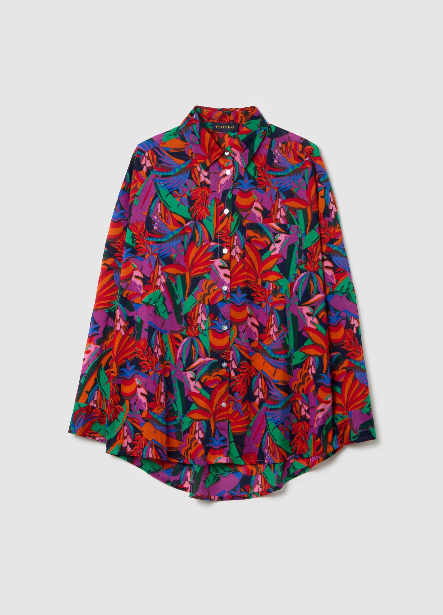Women's Oversized Shirt in Pure Multicolour Cotton with Regular Fit