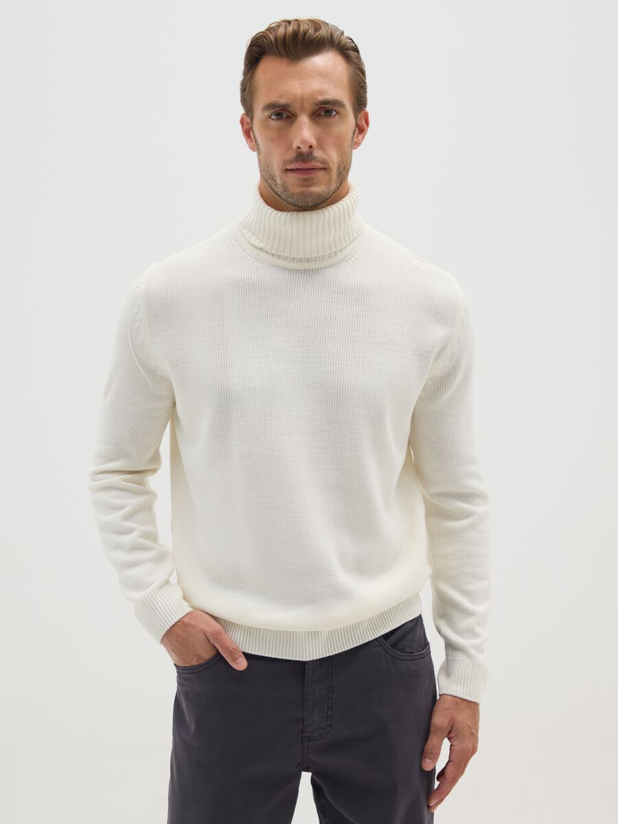 White Acrylic Turtleneck Jumper_0