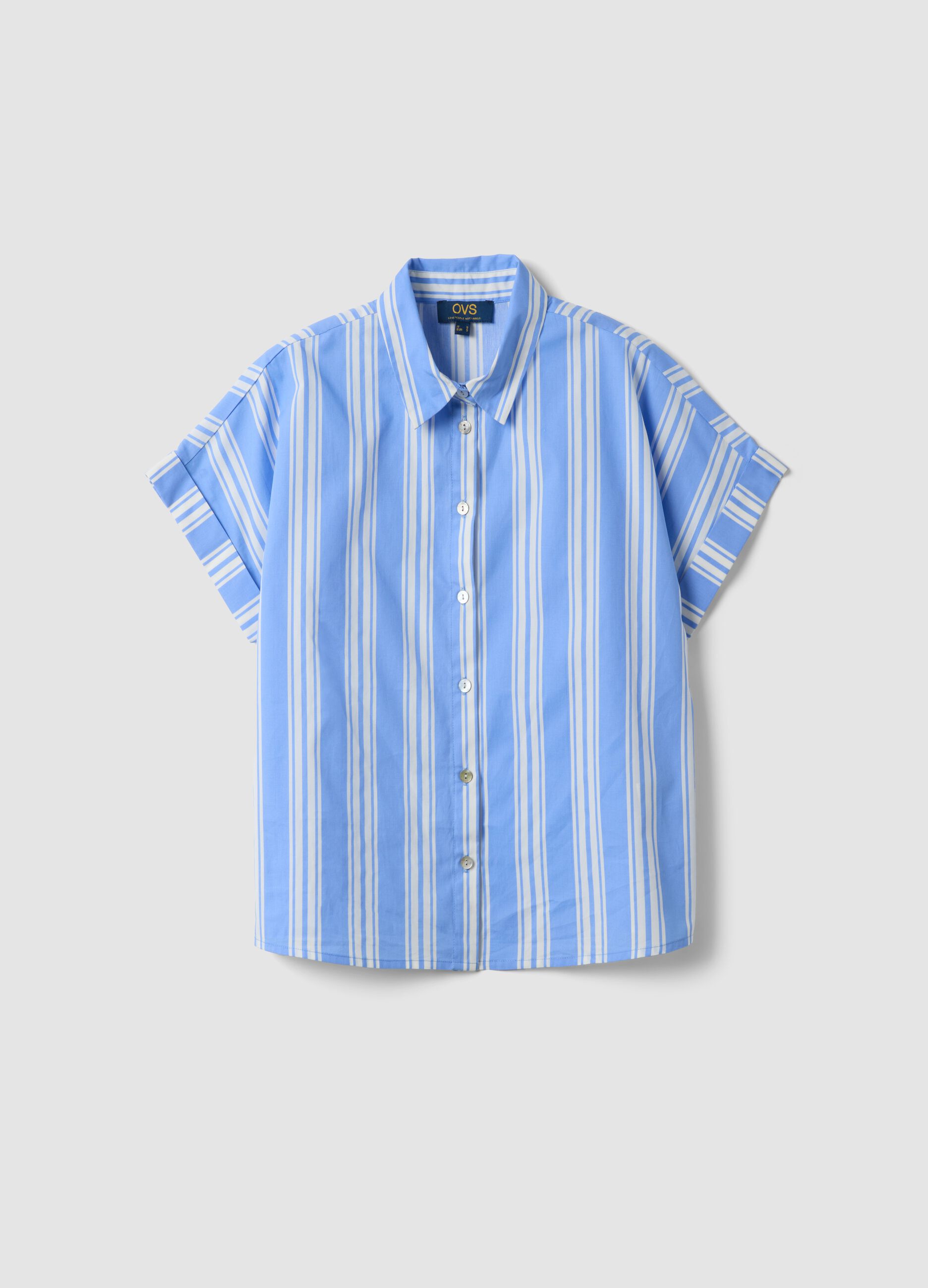 Camicia azzurra a righe in puro cotone