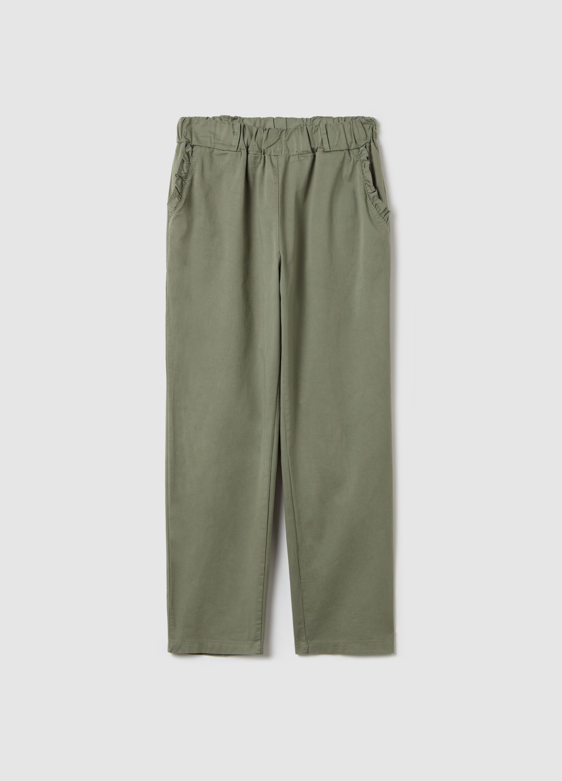 Stretch cotton trousers with drawstring