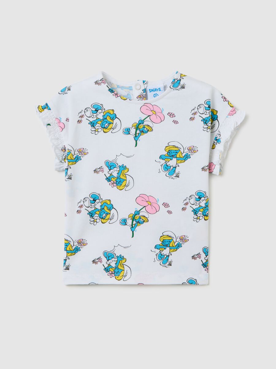 Girls' multicolour cotton regular fit T-shirt with Smurfs print_0