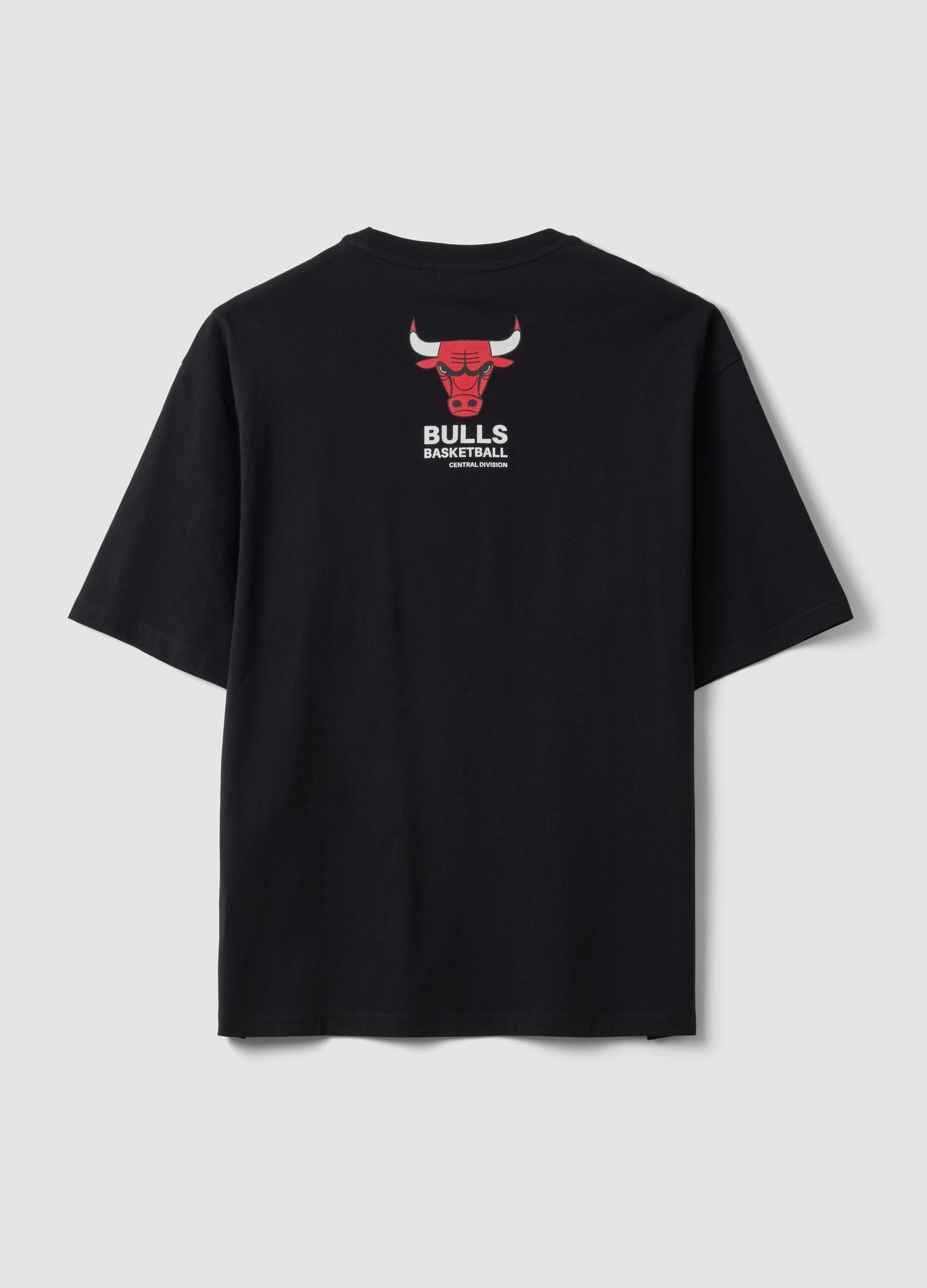 T-shirt nera in puro cotone con stampa Chicago Bulls